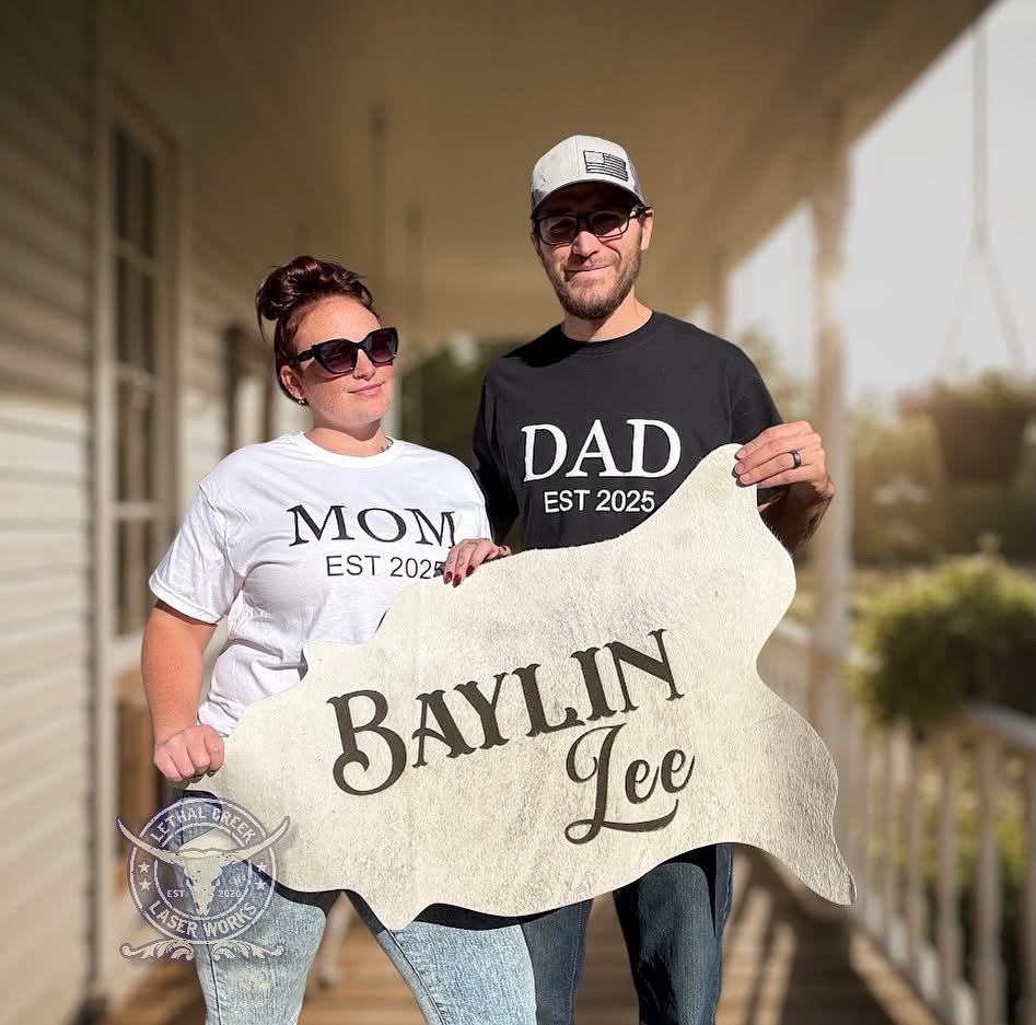 BABY ANNOUNCEMENT SET - custom laser engraved cowhide and leather western decor by Lethal Creek Laser Works LLC