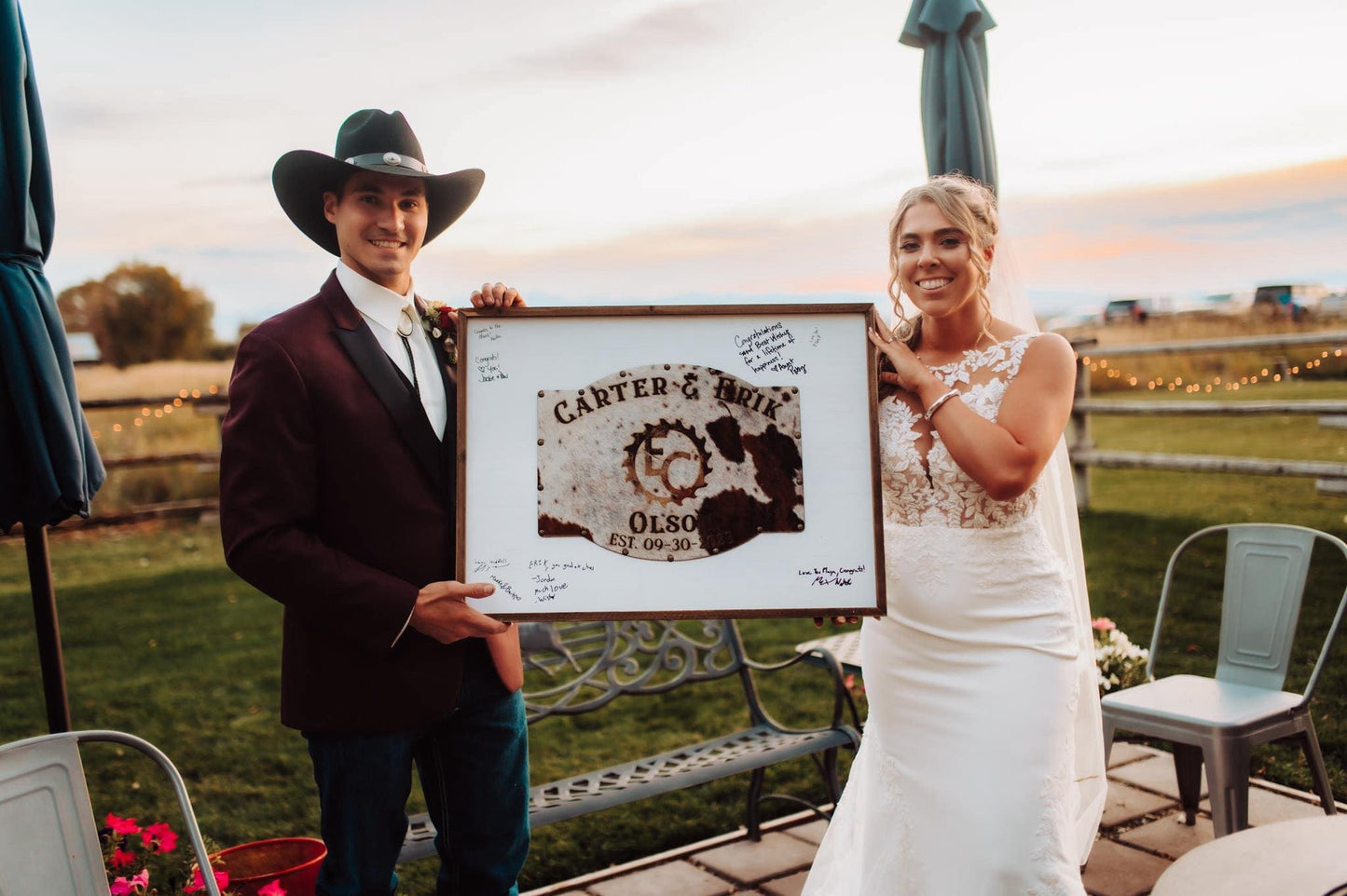 Branding Cowhide Guest Board Frames - custom laser engraved cowhide and leather western decor by Lethal Creek Laser Works LLC