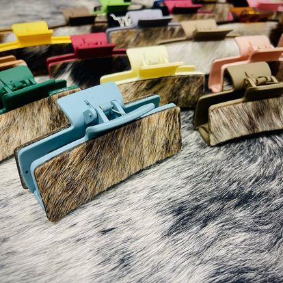 Cowhide Claw Clips - custom laser engraved cowhide and leather western decor by Lethal Creek Laser Works LLC