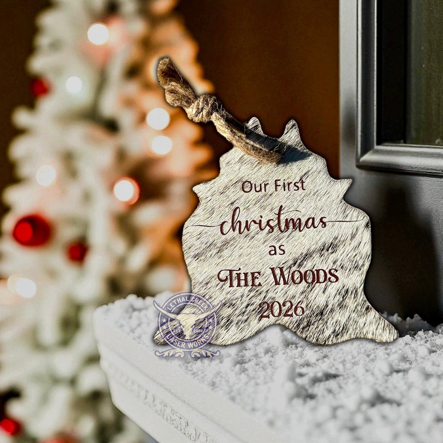CUSTOM COWHIDE COLOR PRINTED ORNAMENTS - custom laser engraved cowhide and leather western decor by Lethal Creek Laser Works LLC