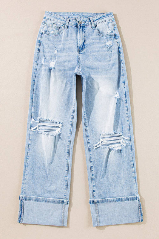 Distressed Denim Straight Leg Jeans - custom laser engraved cowhide and leather western decor by Lethal Creek Laser Works LLC