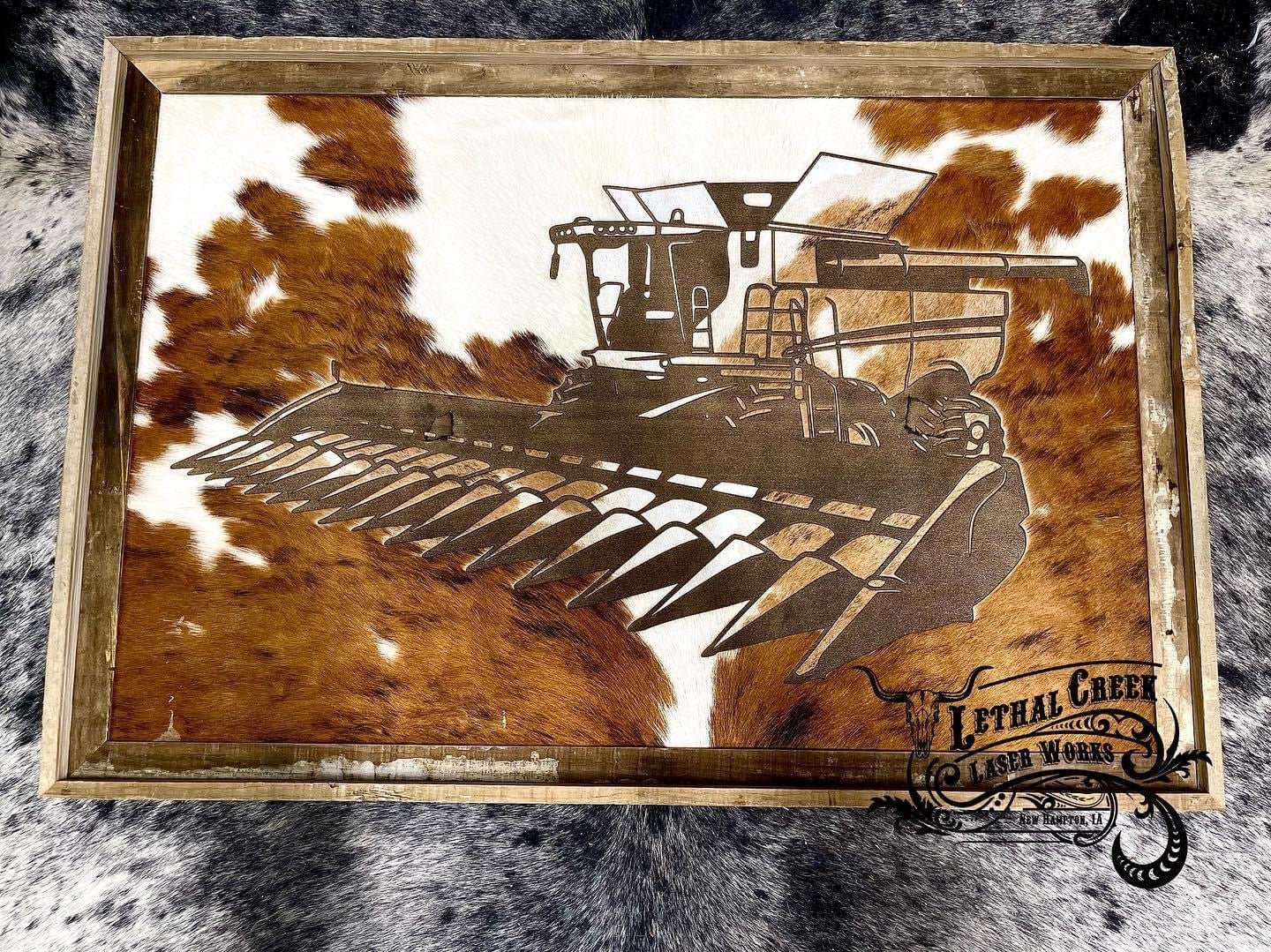 GET BRANDED COWHIDE FRAME - custom laser engraved cowhide and leather western decor by Lethal Creek Laser Works LLC