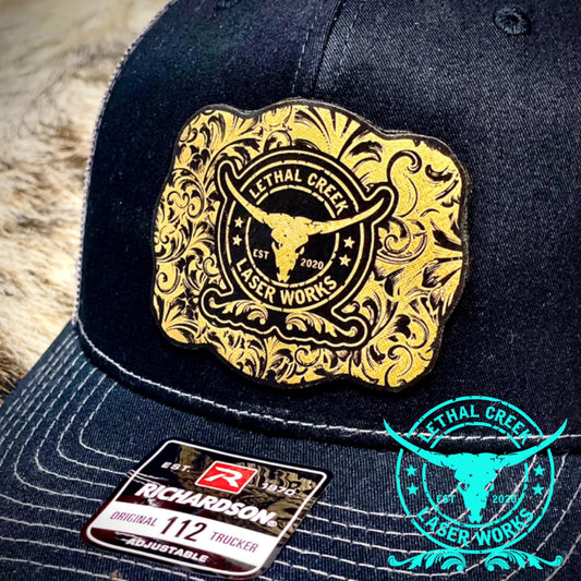 Lethal Creek Trucker Hats - custom laser engraved cowhide and leather western decor by Lethal Creek Laser Works LLC