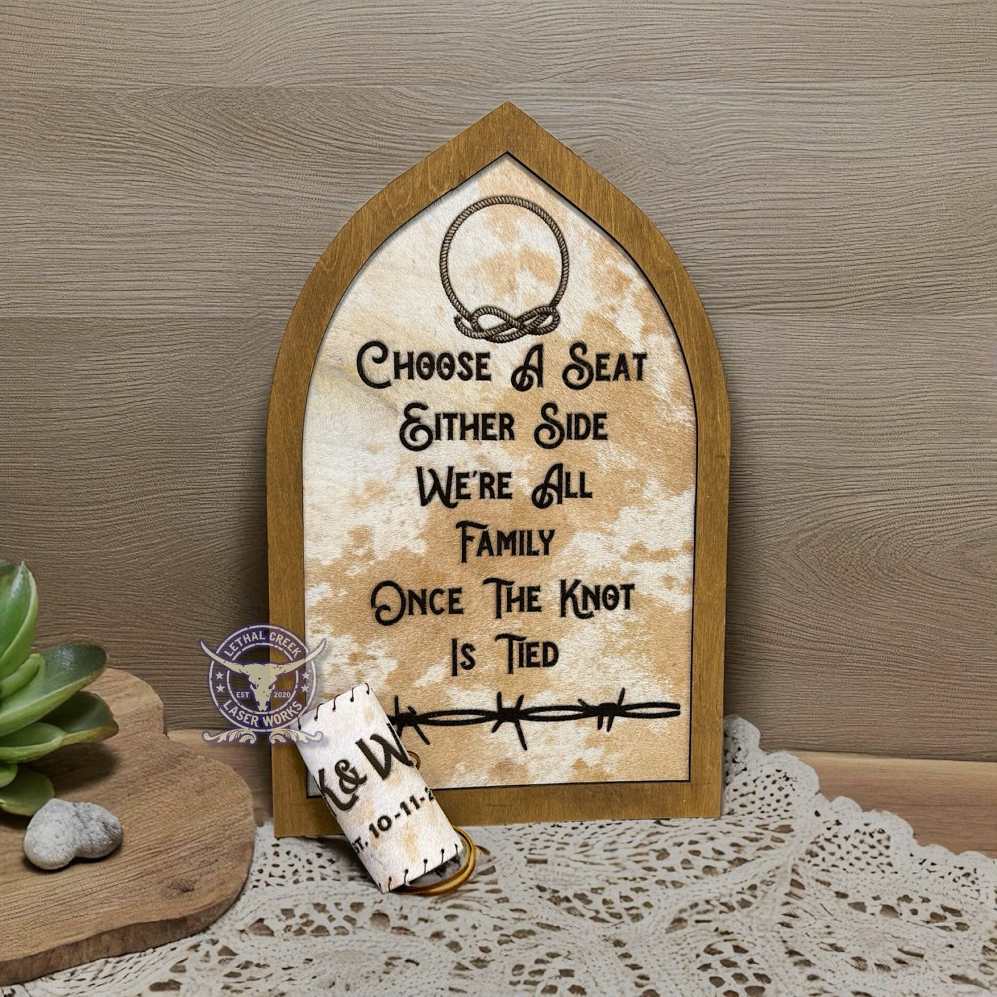 The I Do Collection - custom laser engraved cowhide and leather western decor by Lethal Creek Laser Works LLC