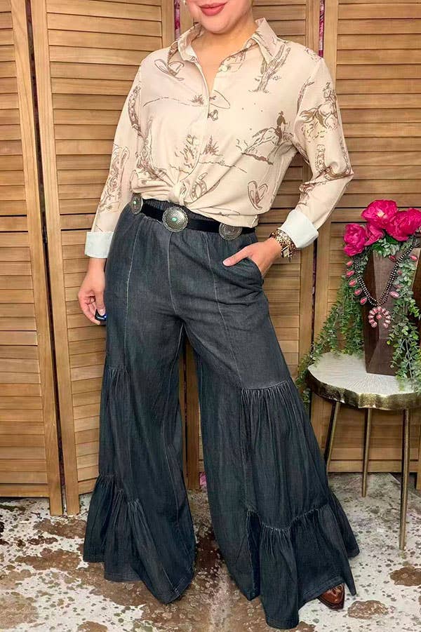 Western rodeo long sleeve women's boutique shirts GJQ16972 - custom laser engraved cowhide and leather western decor by Lethal Creek Laser Works LLC