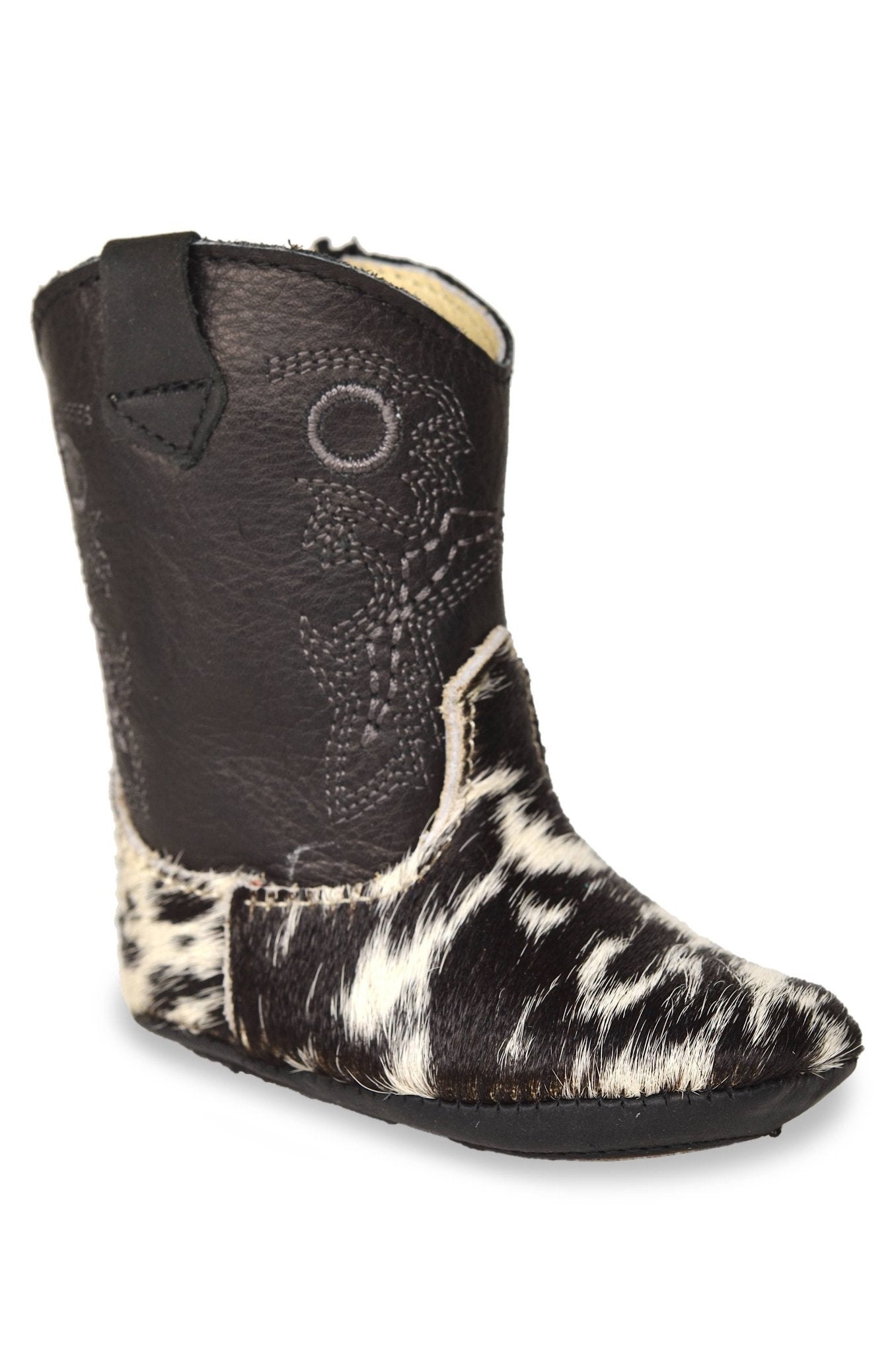362 DARK SPECKLE, SOFT BABY BOOTS -  custom laser engraved cowhide and leather western decor by Lethal Creek Laser Works LLC