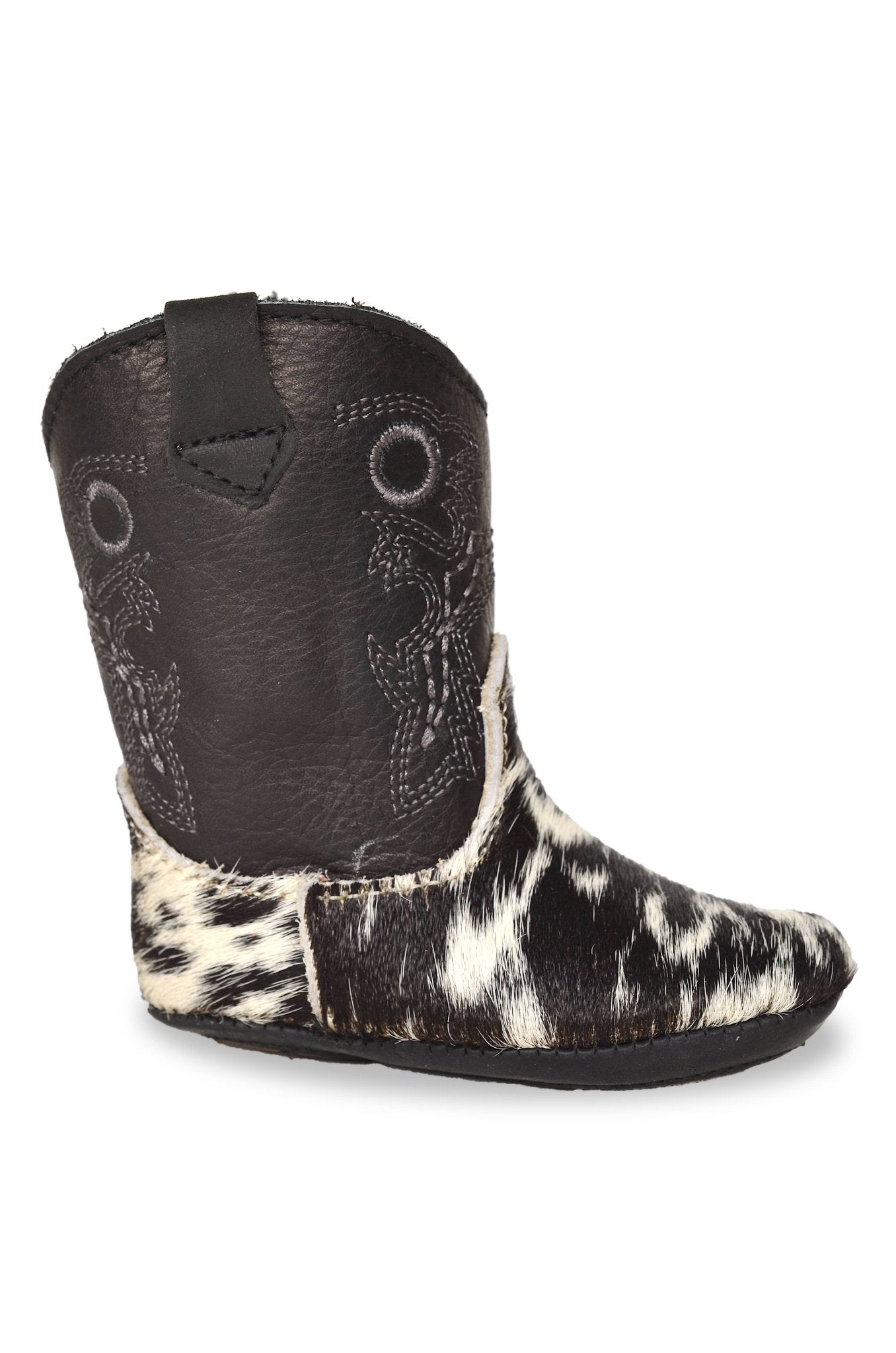362 DARK SPECKLE, SOFT BABY BOOTS -  custom laser engraved cowhide and leather western decor by Lethal Creek Laser Works LLC