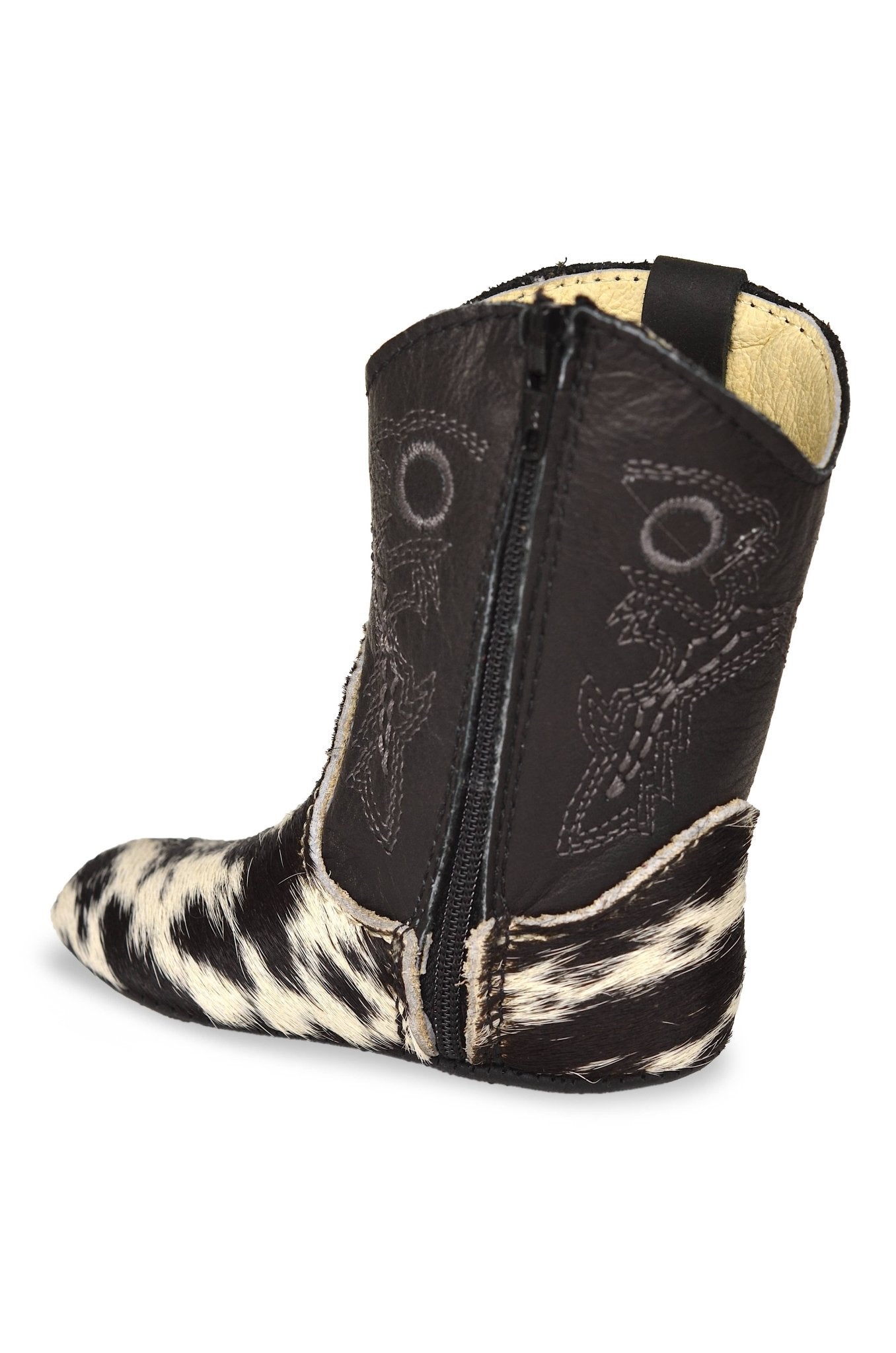 362 DARK SPECKLE, SOFT BABY BOOTS -  custom laser engraved cowhide and leather western decor by Lethal Creek Laser Works LLC