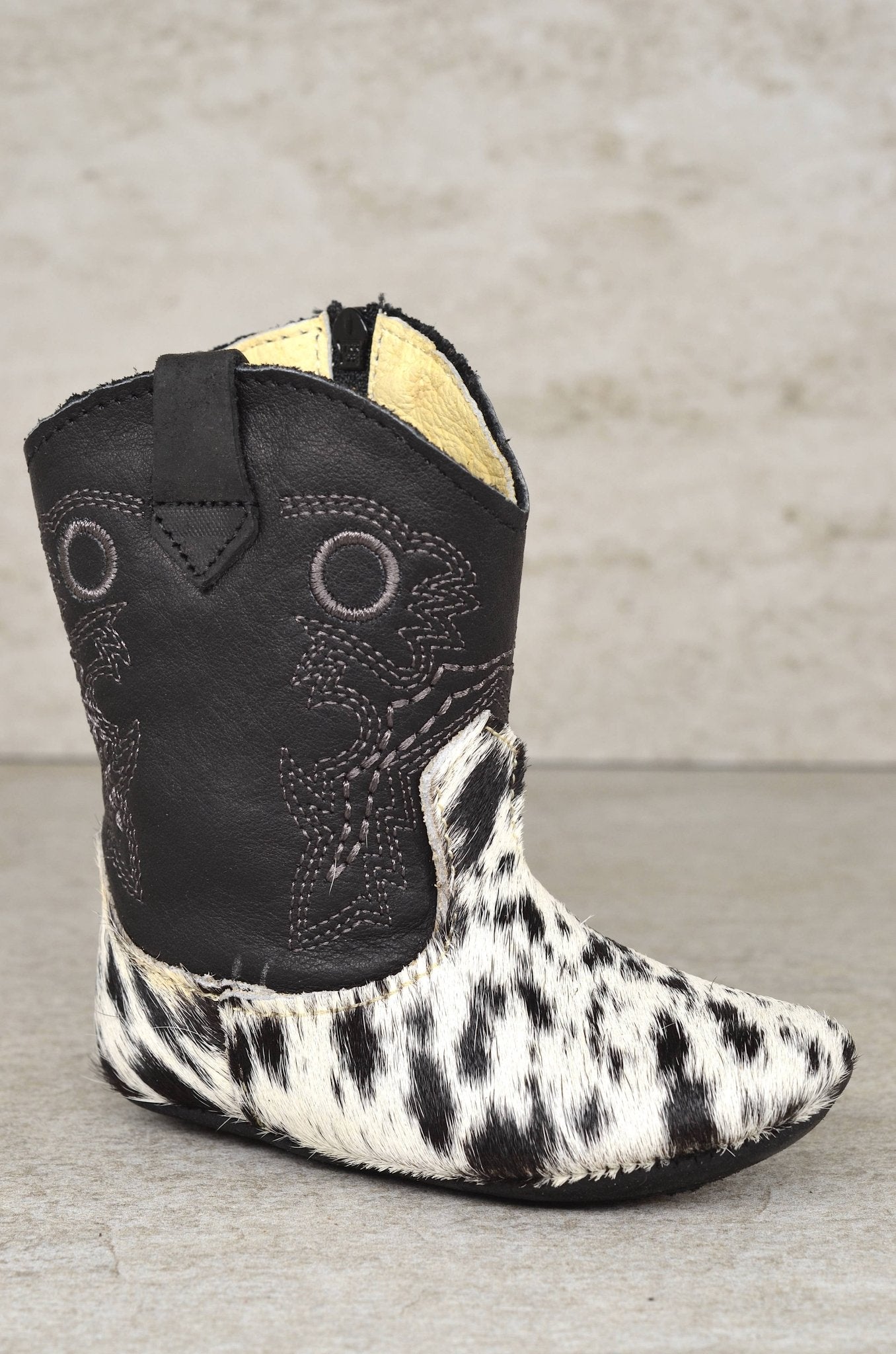 362 DARK SPECKLE, SOFT BABY BOOTS -  custom laser engraved cowhide and leather western decor by Lethal Creek Laser Works LLC