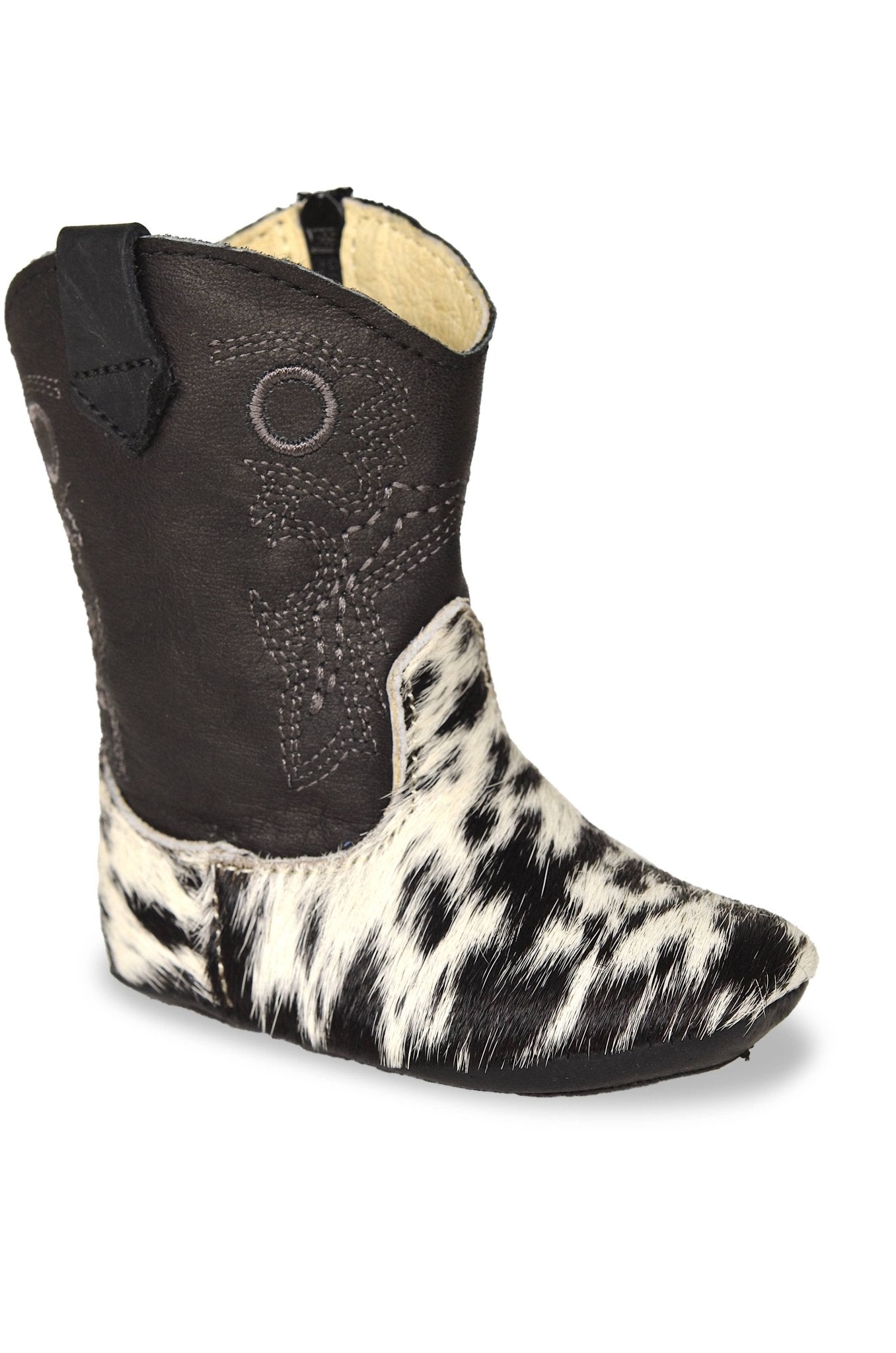 362 DARK SPECKLE, SOFT BABY BOOTS -  custom laser engraved cowhide and leather western decor by Lethal Creek Laser Works LLC