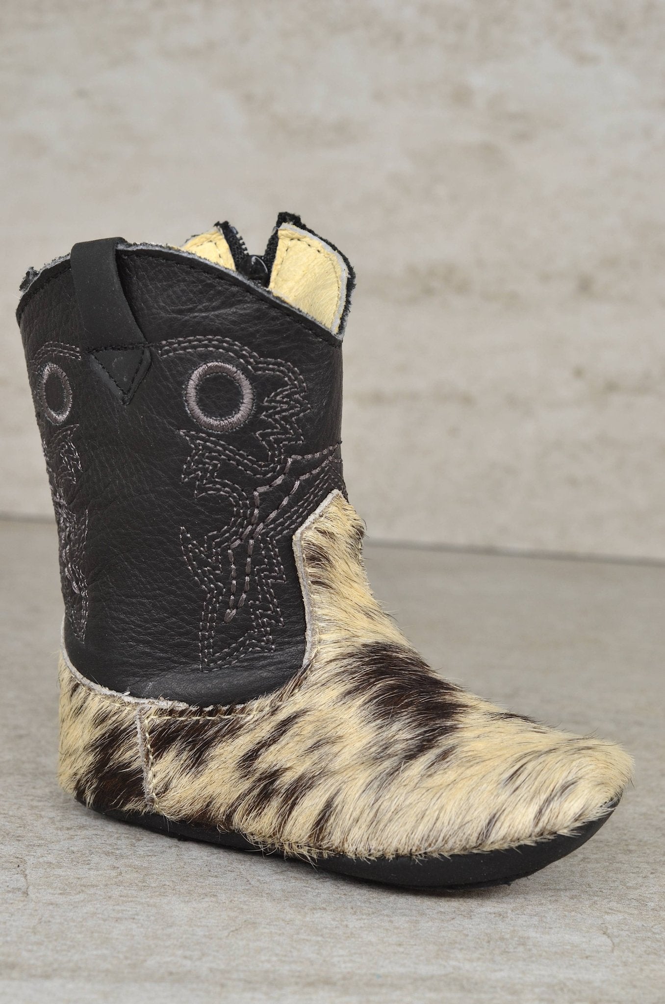 362 DARK SPECKLE, SOFT BABY BOOTS -  custom laser engraved cowhide and leather western decor by Lethal Creek Laser Works LLC