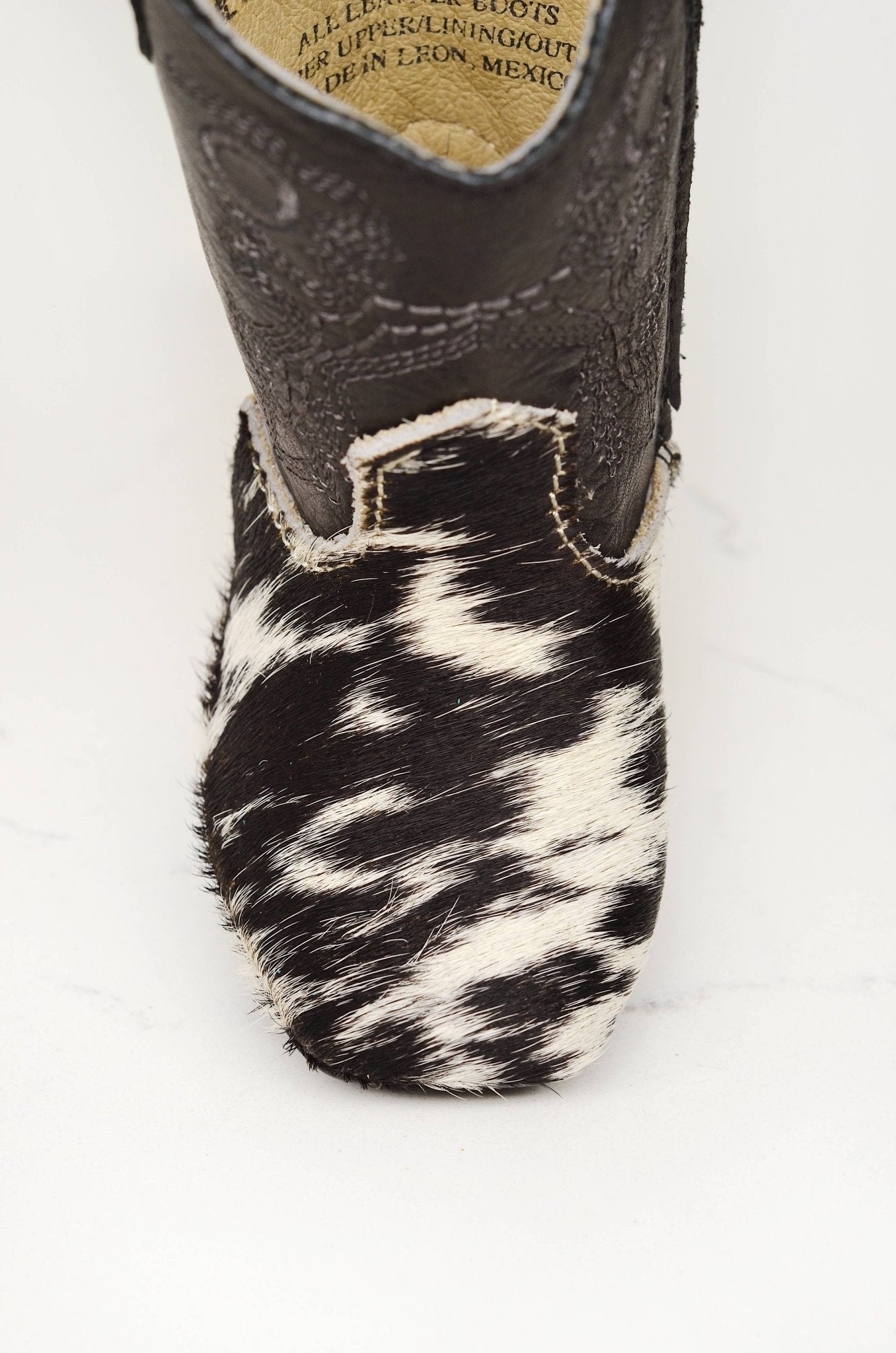 362 DARK SPECKLE, SOFT BABY BOOTS -  custom laser engraved cowhide and leather western decor by Lethal Creek Laser Works LLC