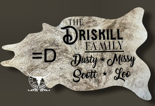 3ft CUSTOM COWHIDE -  custom laser engraved cowhide and leather western decor by Lethal Creek Laser Works LLC