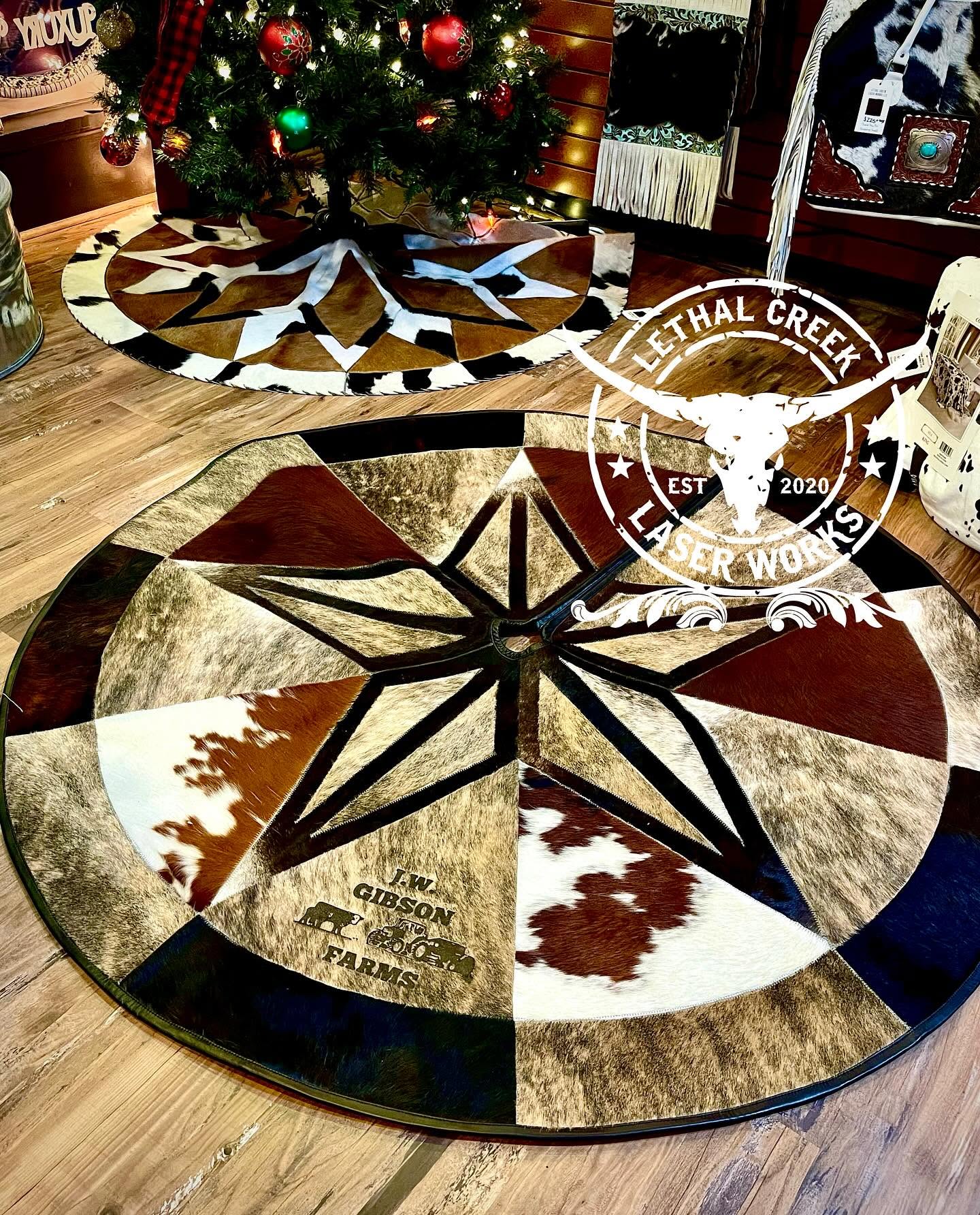 6 FT Custom Cowhide Christmas Tree Skirt | Personalized Western Heirloom