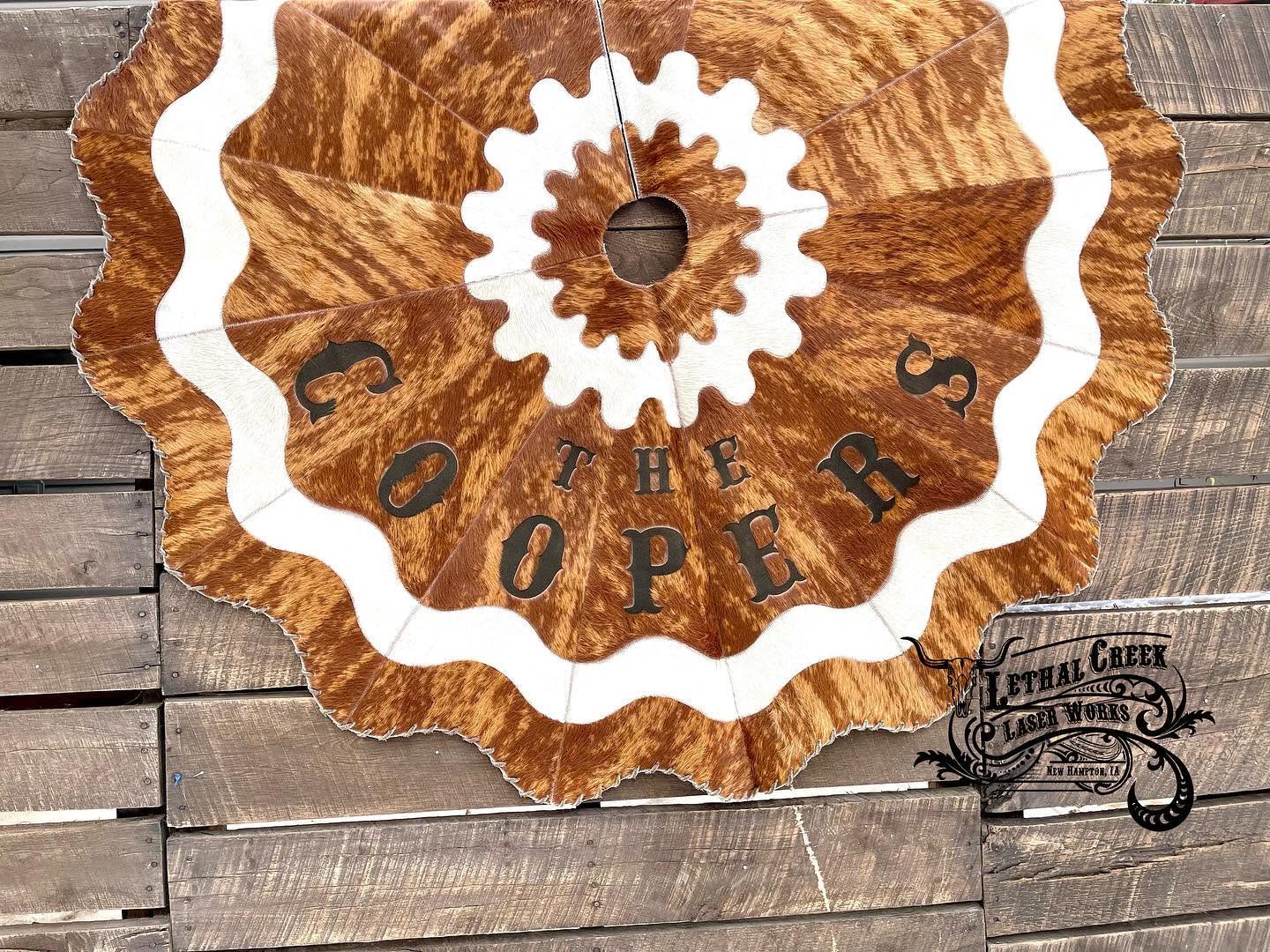 6 FT Custom Cowhide Christmas Tree Skirt | Personalized Western Heirloom