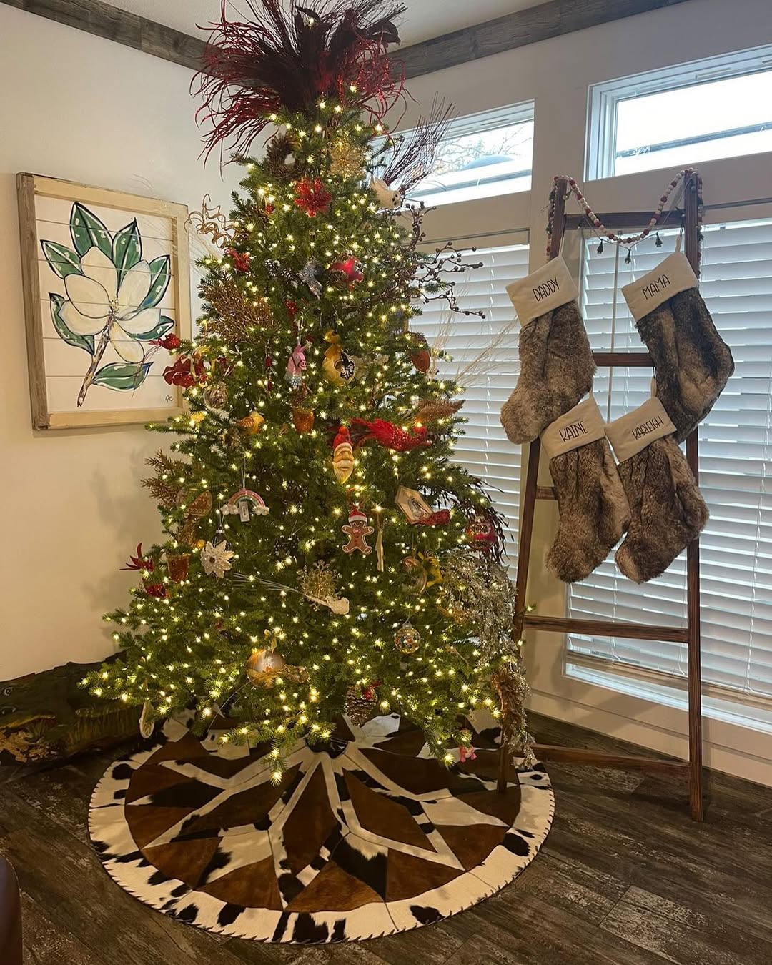 6 FT Custom Cowhide Christmas Tree Skirt | Personalized Western Heirloom