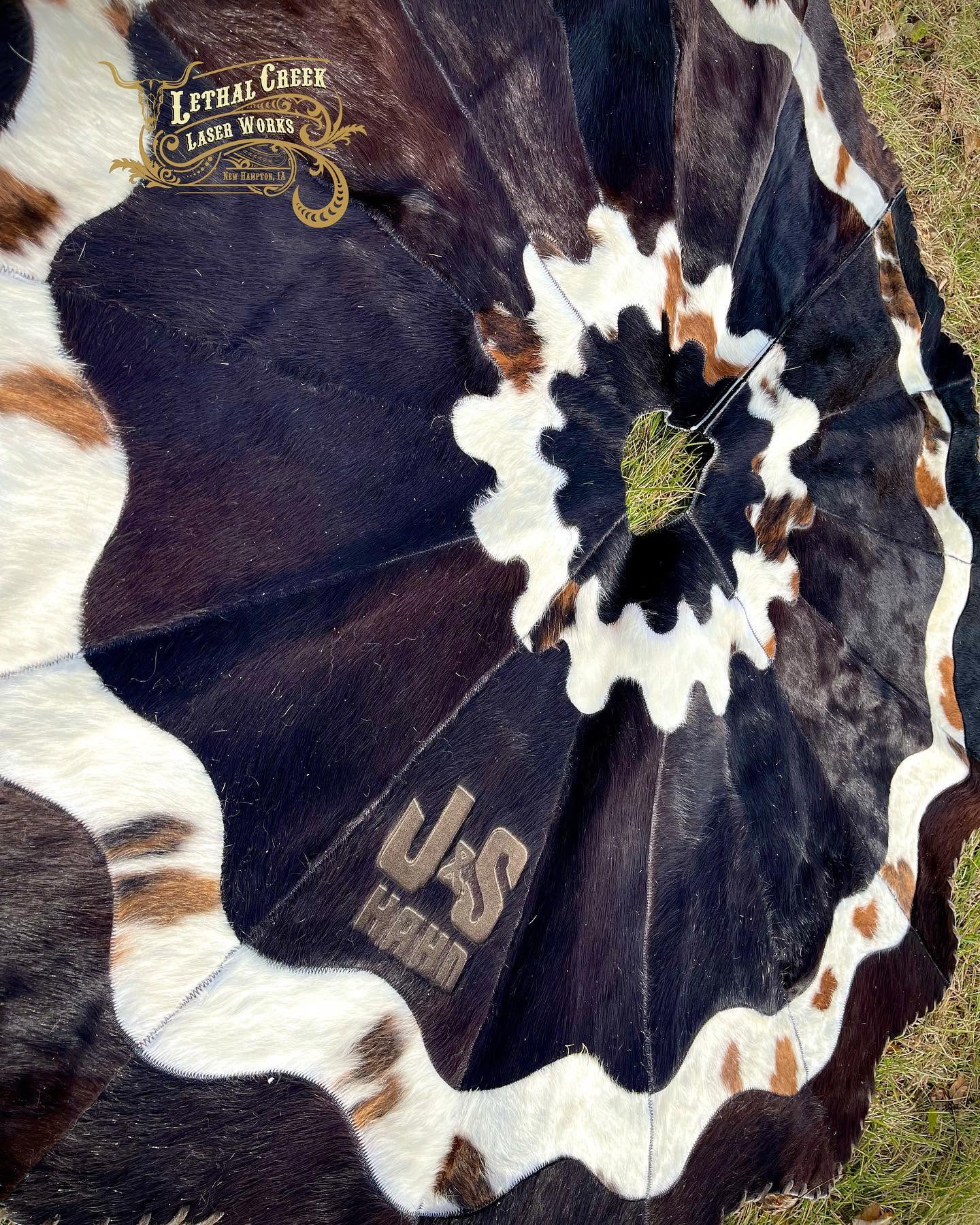 6 FT Custom Cowhide Christmas Tree Skirt | Personalized Western Heirloom