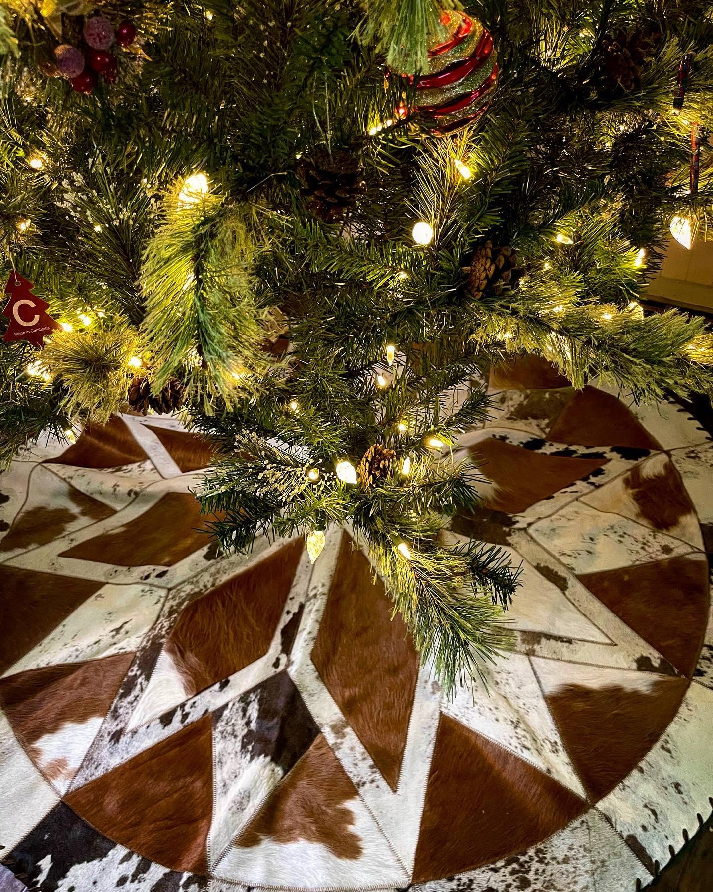 6 FT Custom Cowhide Christmas Tree Skirt | Personalized Western Heirloom