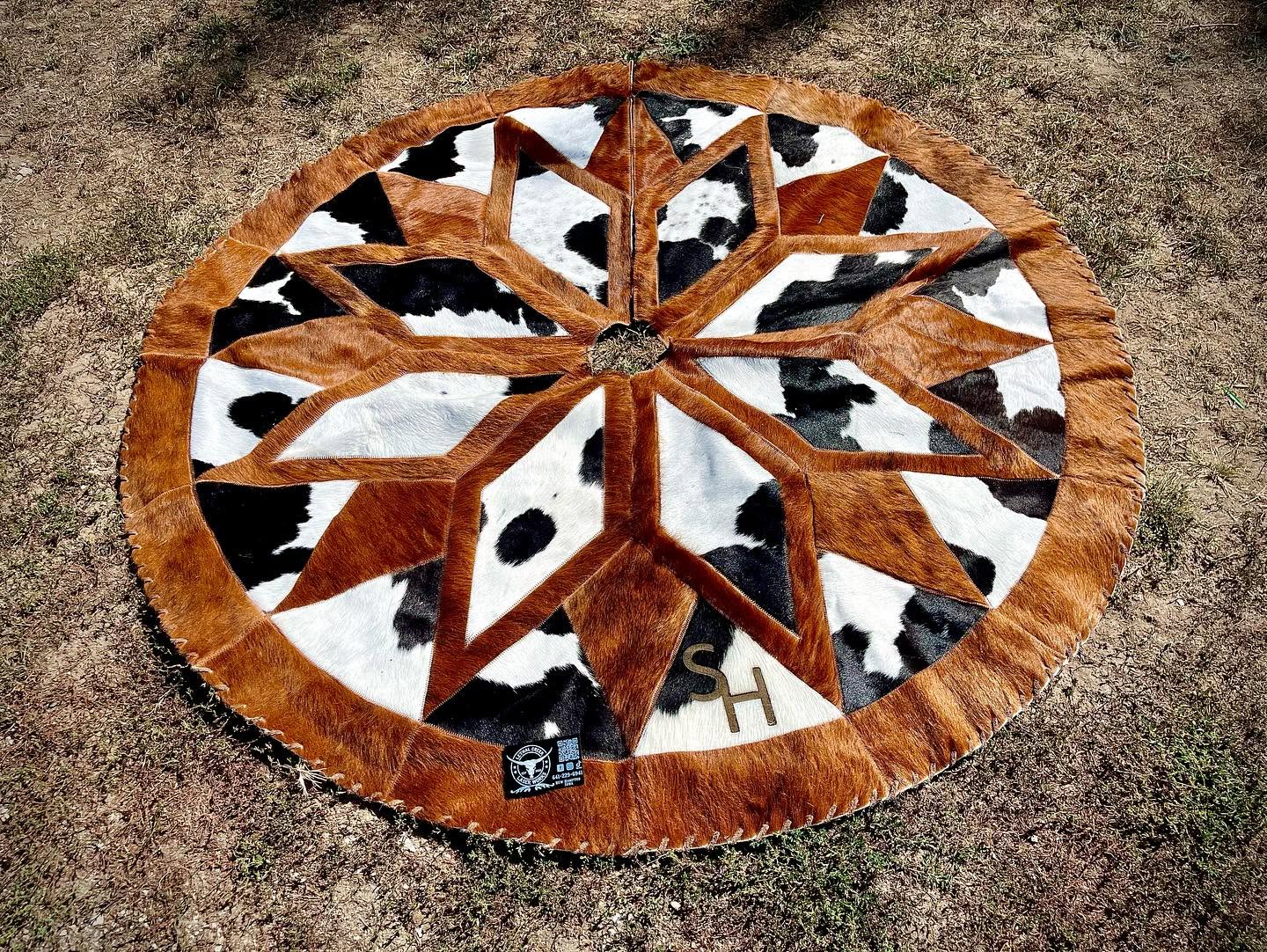 6 FT Custom Cowhide Christmas Tree Skirt | Personalized Western Heirloom