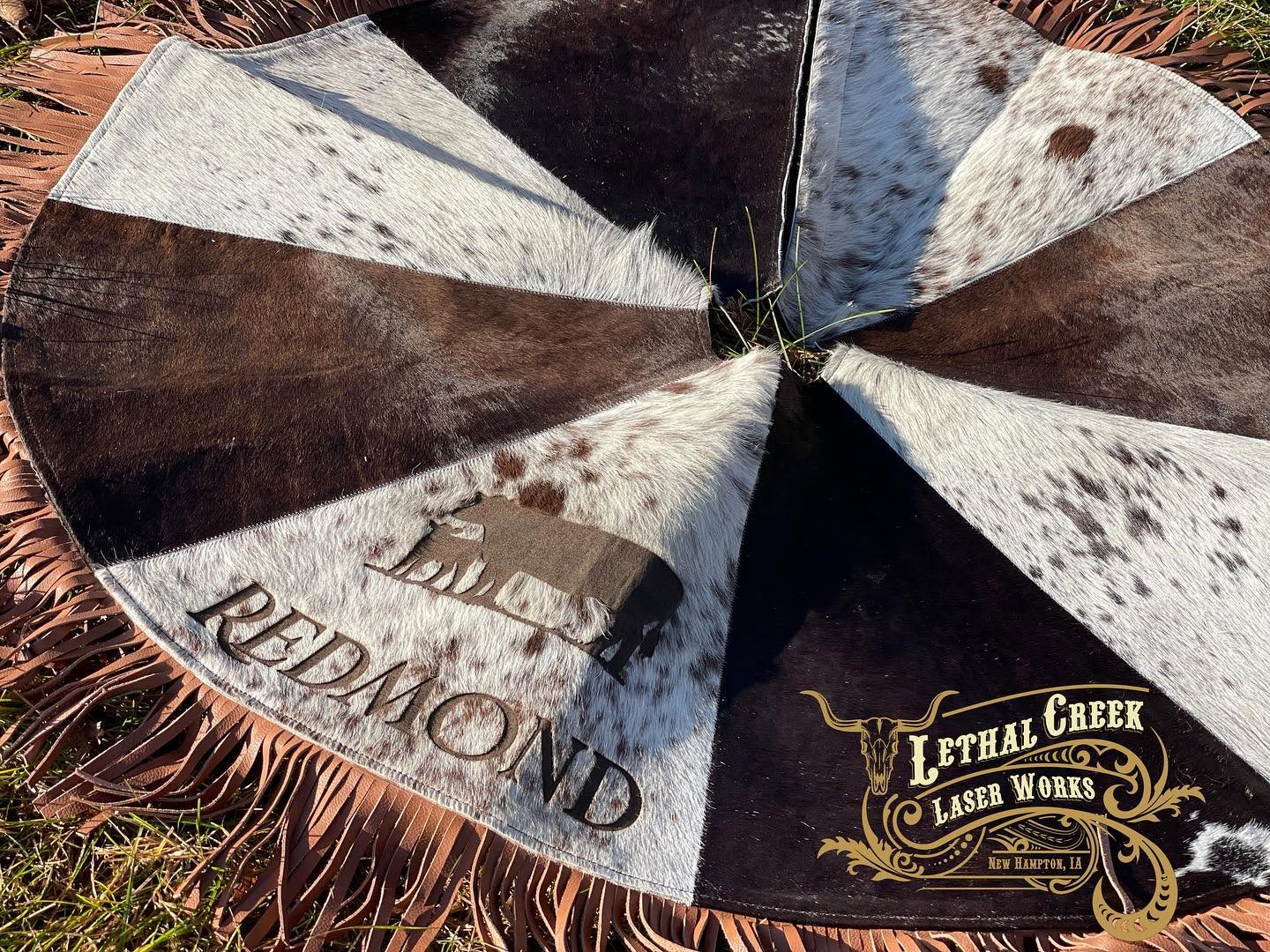 6 FT Custom Cowhide Christmas Tree Skirt | Personalized Western Heirloom
