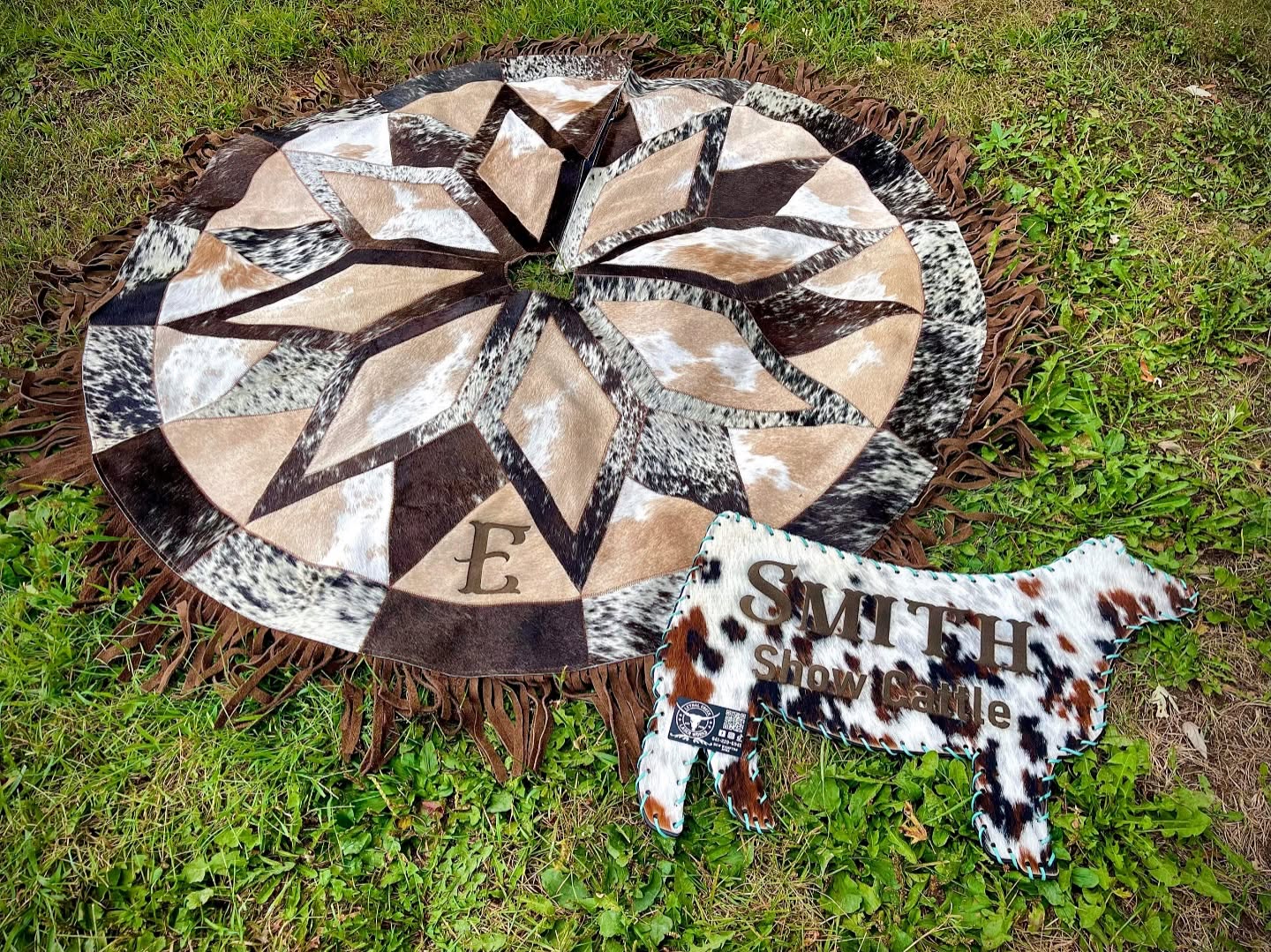 6 FT Custom Cowhide Christmas Tree Skirt | Personalized Western Heirloom
