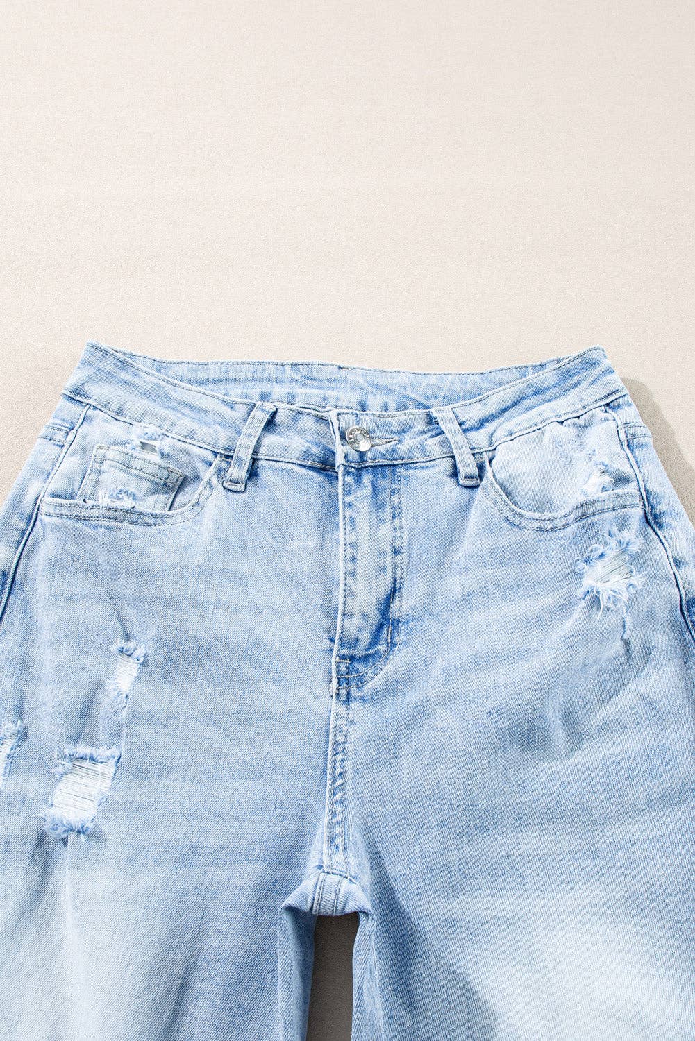 Distressed Denim Straight Leg Jeans