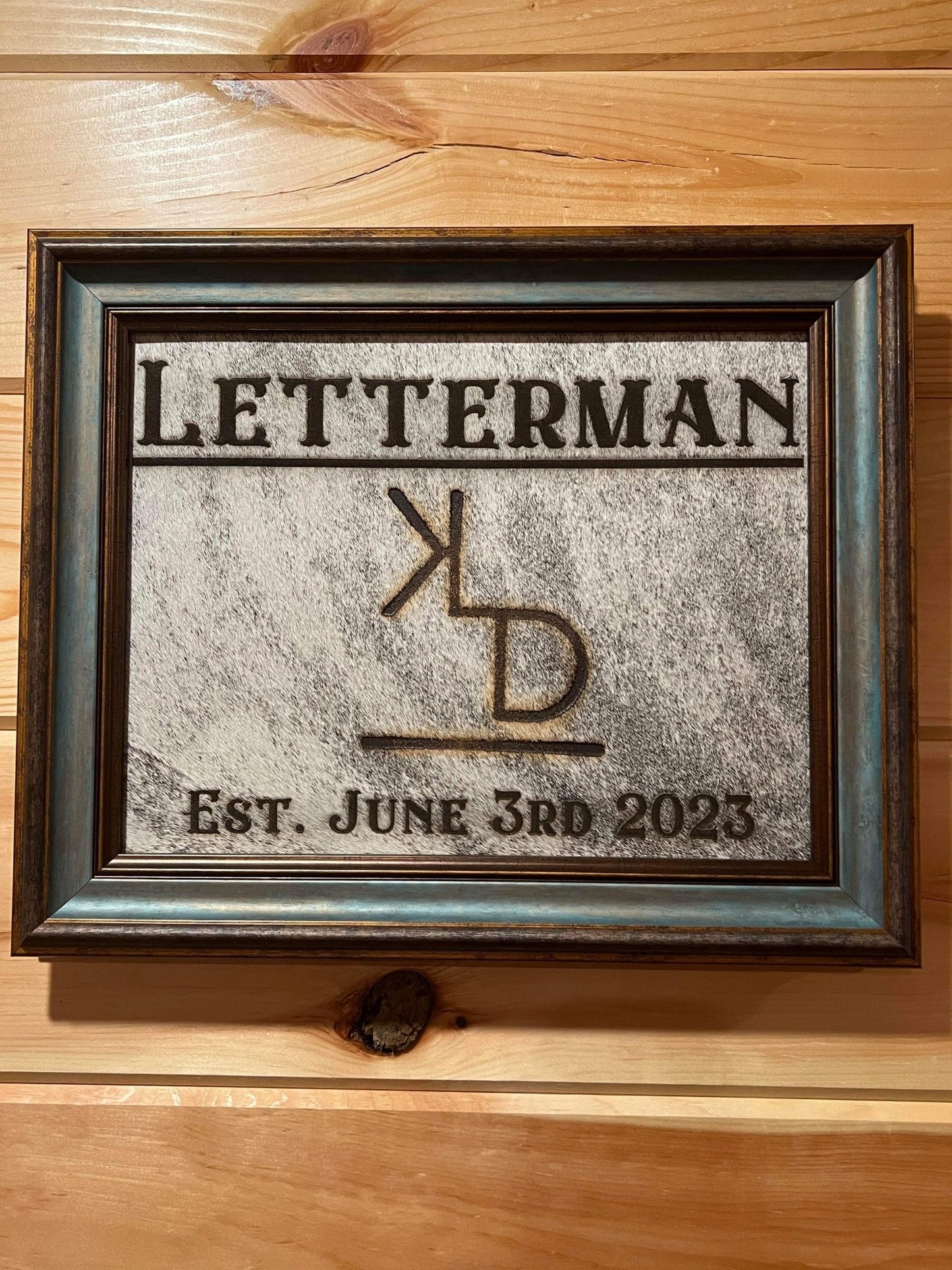 5ft Custom Branded Cowhide with Rustic Wedding Frame | Western Décor -  custom laser engraved cowhide and leather western decor by Lethal Creek Laser Works LLC