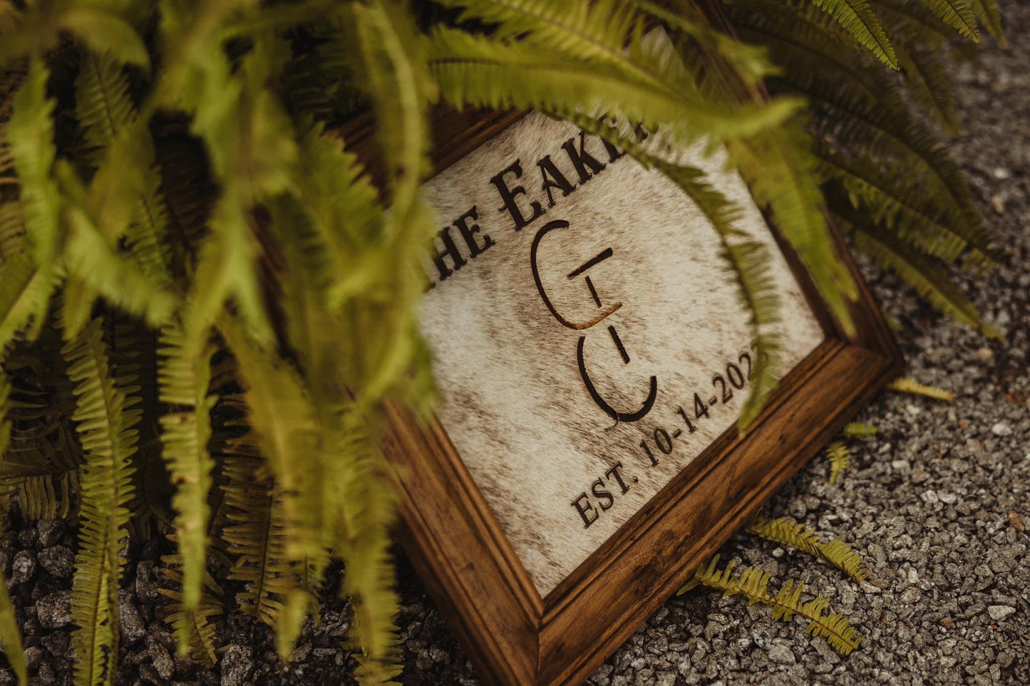 5ft Custom Branded Cowhide with Rustic Wedding Frame | Western Décor -  custom laser engraved cowhide and leather western decor by Lethal Creek Laser Works LLC
