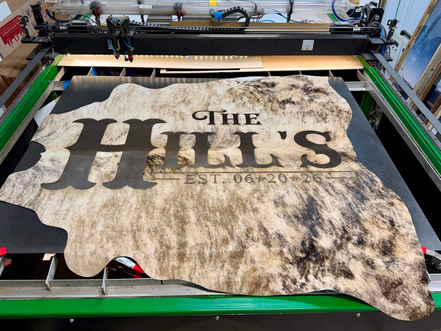 5ft Custom Branded Cowhide with Rustic Wedding Frame | Western Décor -  custom laser engraved cowhide and leather western decor by Lethal Creek Laser Works LLC