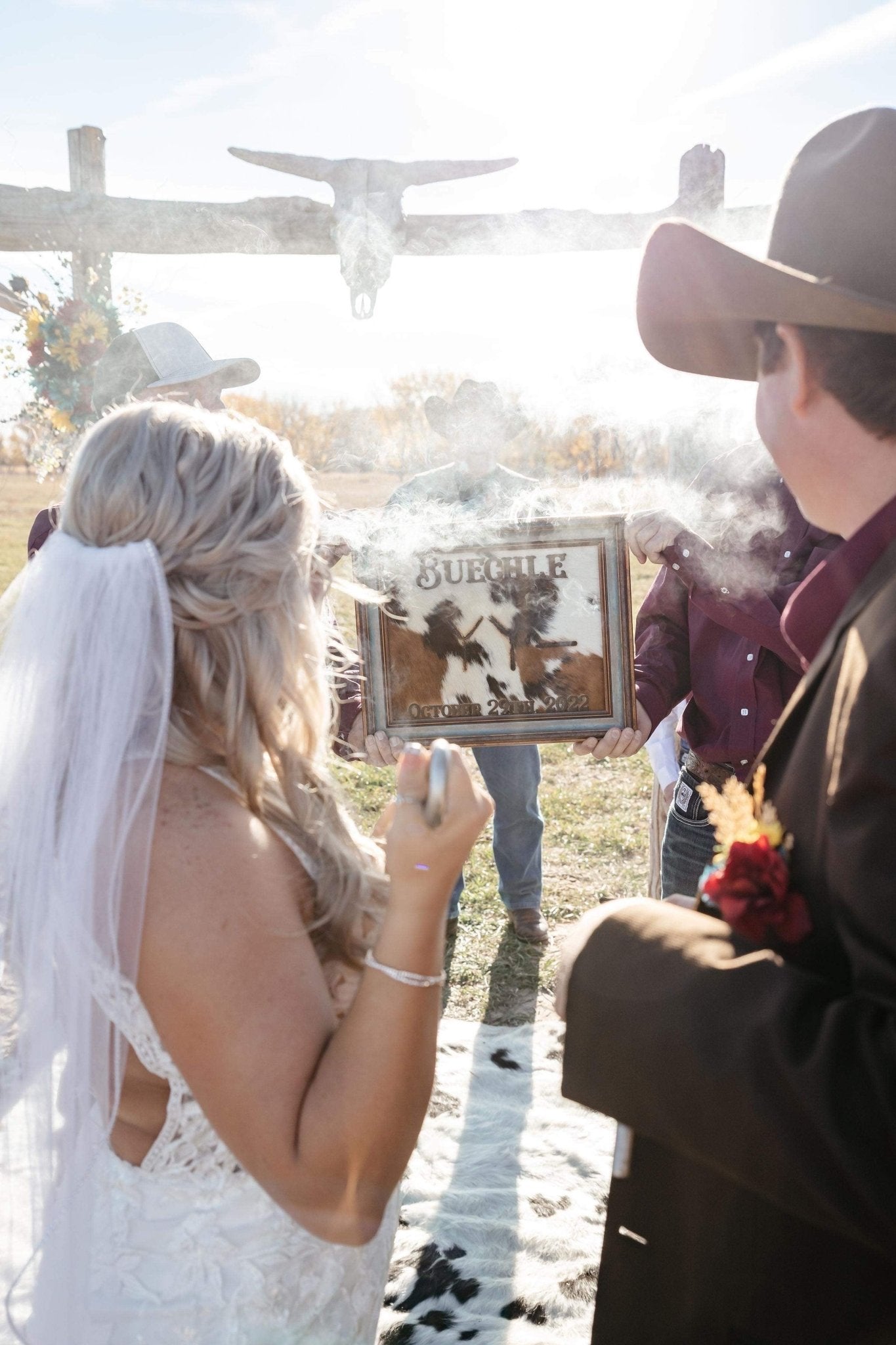 5ft Custom Branded Cowhide with Rustic Wedding Frame | Western Décor -  custom laser engraved cowhide and leather western decor by Lethal Creek Laser Works LLC
