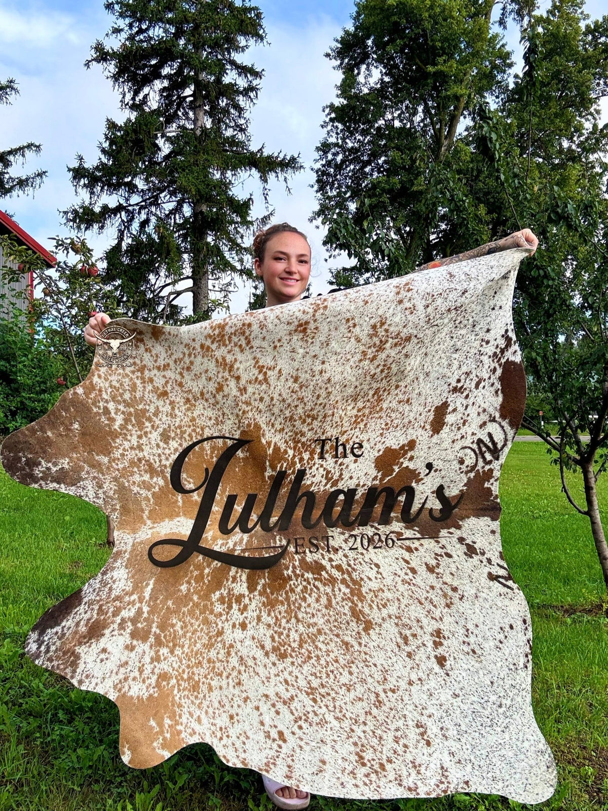 5ft Custom Laser-Branded Cowhide | Personalized Wedding Backdrop & Home Décor -  custom laser engraved cowhide and leather western decor by Lethal Creek Laser Works LLC