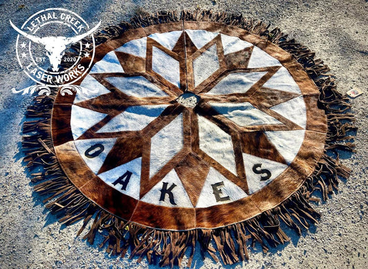 6 FT Custom Cowhide Christmas Tree Skirt | Personalized Western Heirloom -  custom laser engraved cowhide and leather western decor by Lethal Creek Laser Works LLC