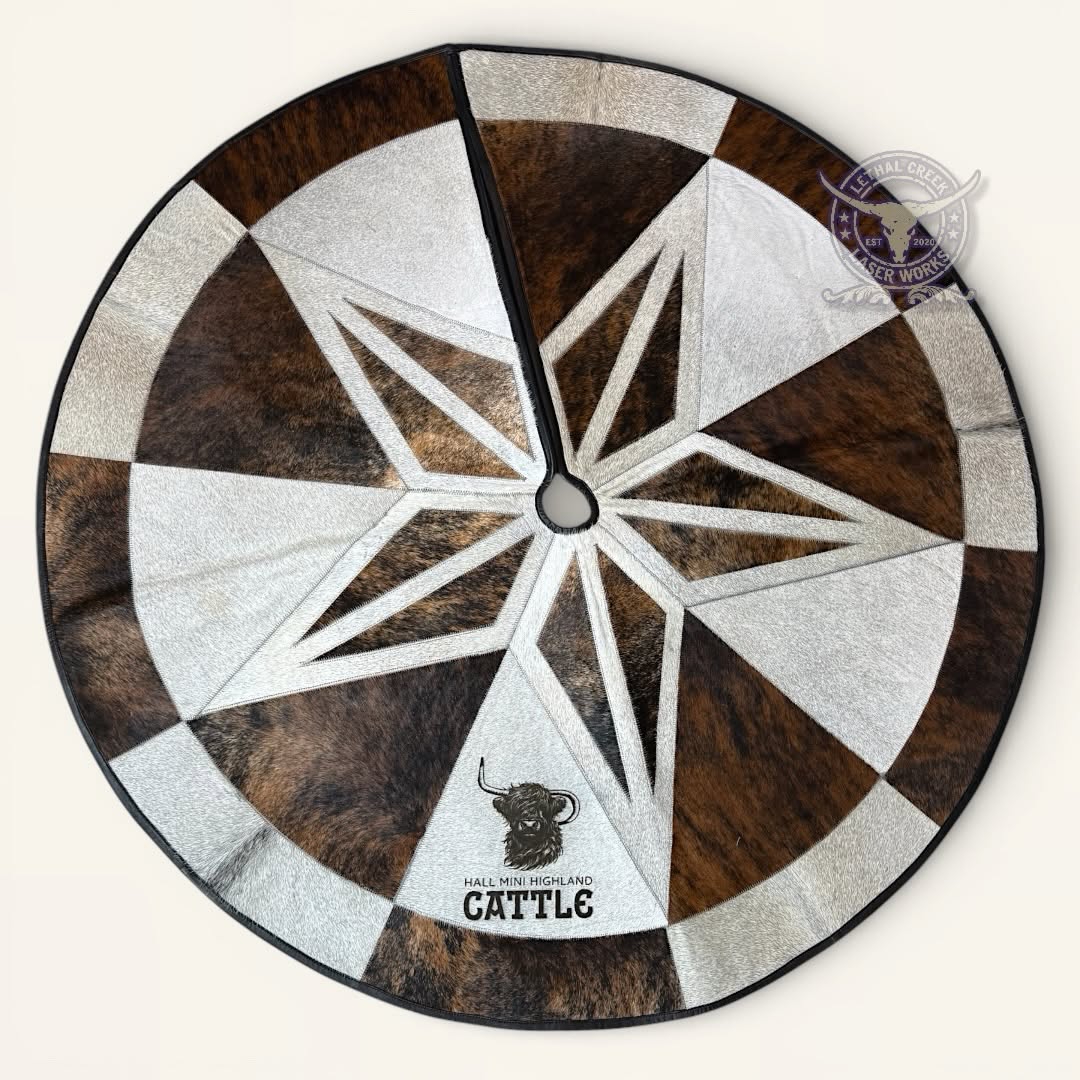 6 FT Custom Cowhide Christmas Tree Skirt | Personalized Western Heirloom