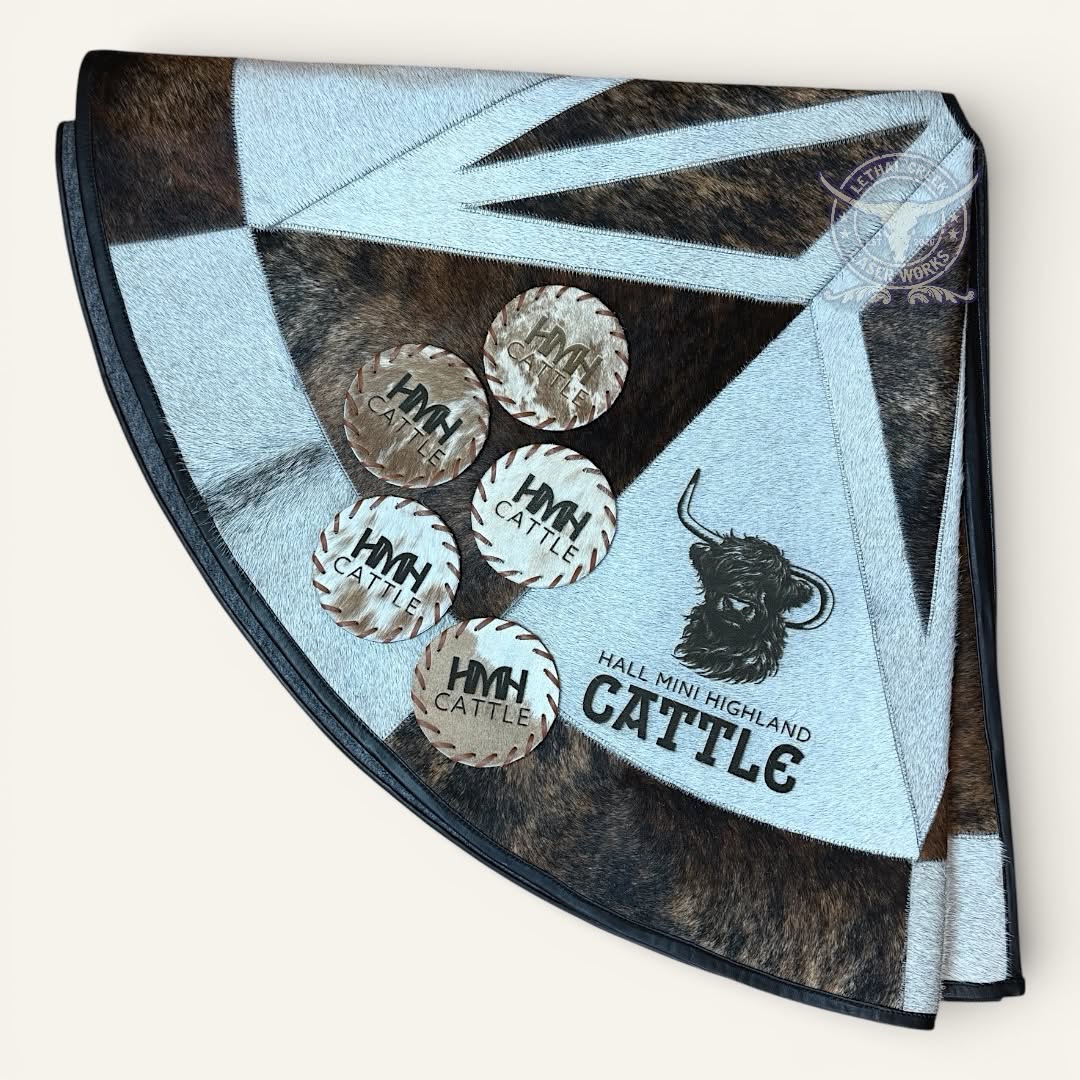 6 FT Custom Cowhide Christmas Tree Skirt | Personalized Western Heirloom