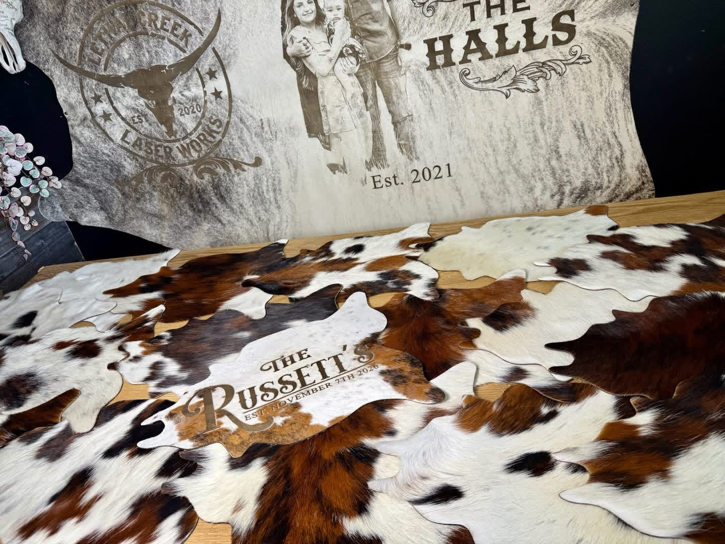 18" x 15" Cowhide Placemats & Table Toppers - Western Wedding & Farmhouse Decor