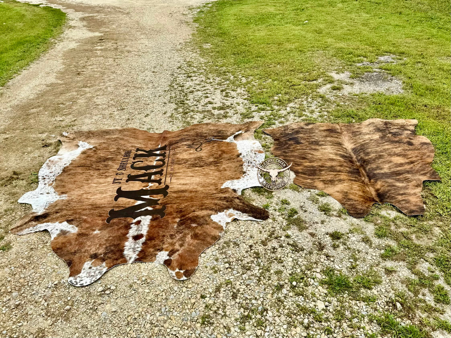 Custom Matching Cowhide Set | Full Size + 5ft Cowhide | Western Wedding & Farmhouse Decor
