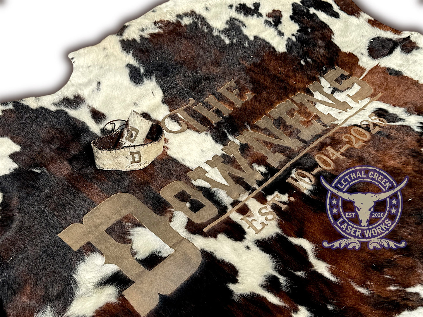 Custom Cowhide Wedding Table Number Tag | Rustic Western Wedding Decor