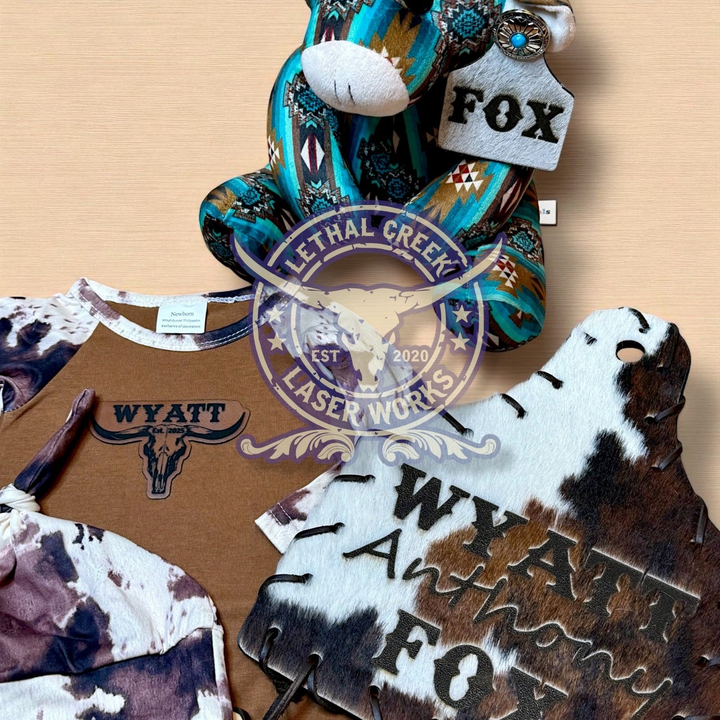Baby Bundle Set -  custom laser engraved cowhide and leather western decor by Lethal Creek Laser Works LLC