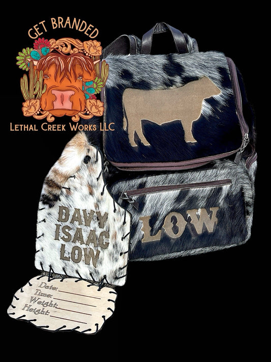 BABY BUNDLE SET -  custom laser engraved cowhide and leather western decor by Lethal Creek Laser Works LLC