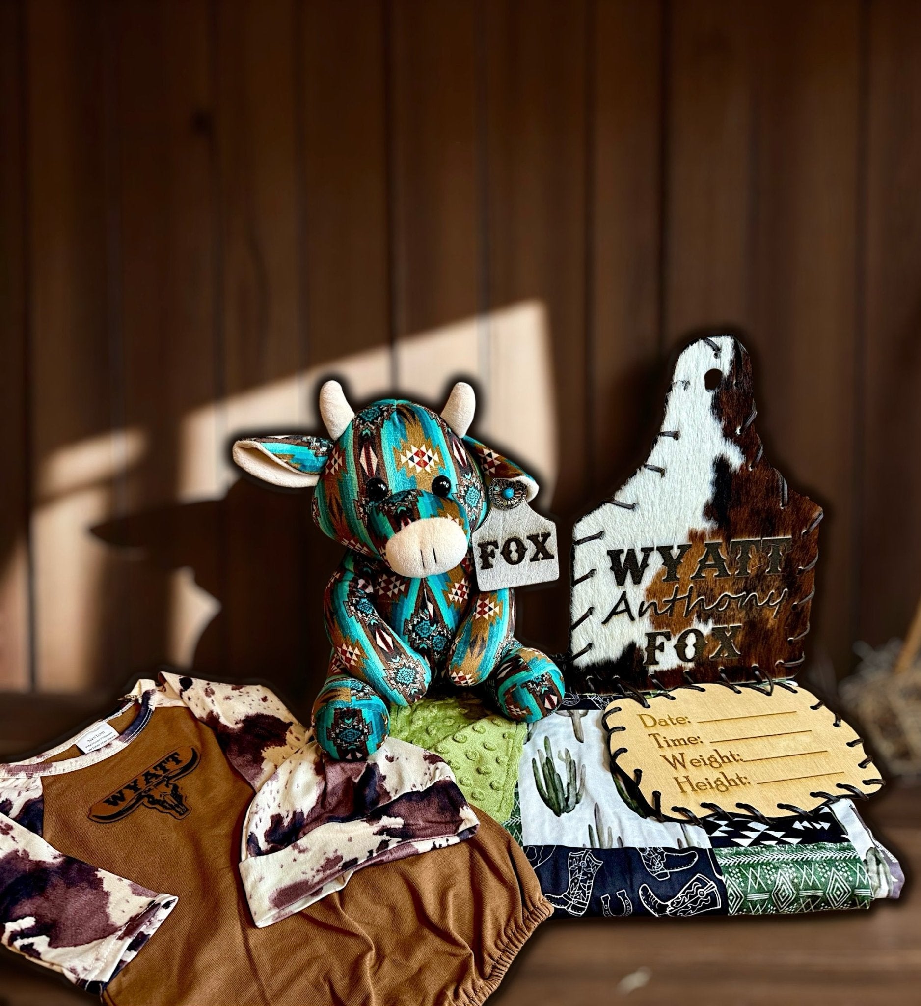 Baby Bundle Set -  custom laser engraved cowhide and leather western decor by Lethal Creek Laser Works LLC
