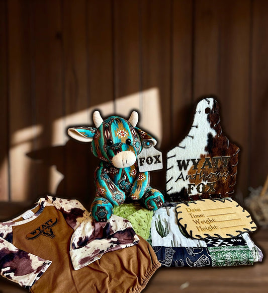 Baby Bundle Set -  custom laser engraved cowhide and leather western decor by Lethal Creek Laser Works LLC