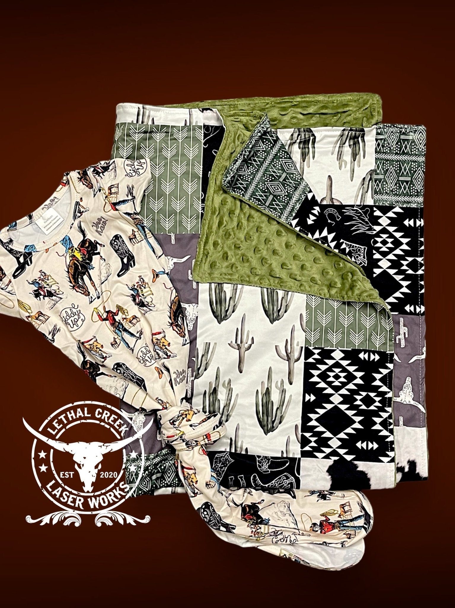 Baby Bundle Set -  custom laser engraved cowhide and leather western decor by Lethal Creek Laser Works LLC