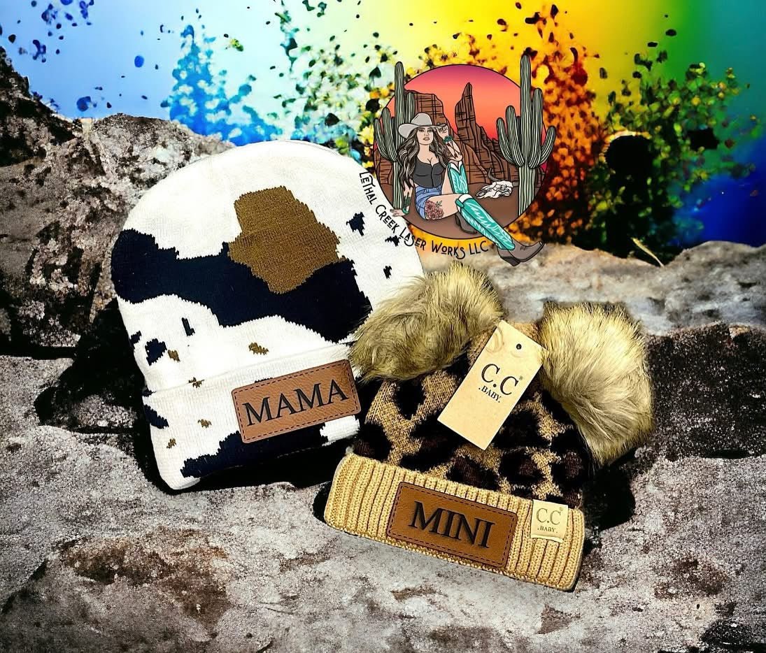 BABY CHEETAH BEANIE -  custom laser engraved cowhide and leather western decor by Lethal Creek Laser Works LLC