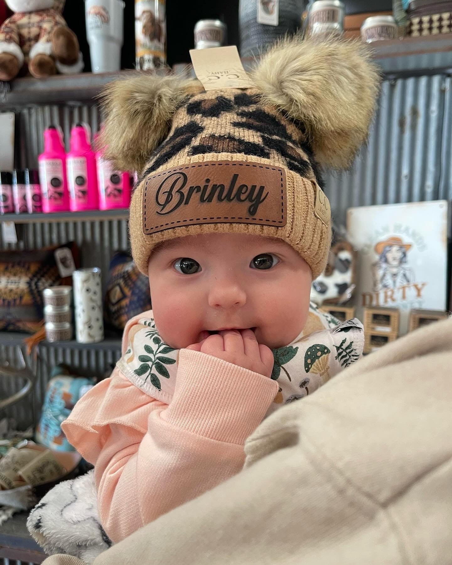 BABY CHEETAH BEANIE -  custom laser engraved cowhide and leather western decor by Lethal Creek Laser Works LLC