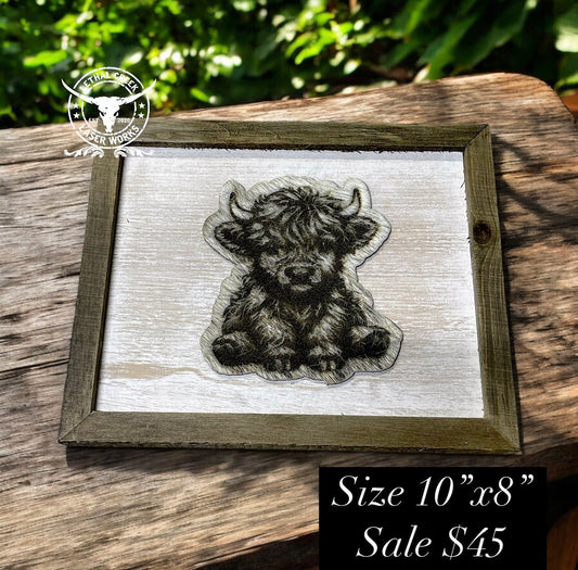 BABY HIGHLAND COW DECOR -  custom laser engraved cowhide and leather western decor by Lethal Creek Laser Works LLC