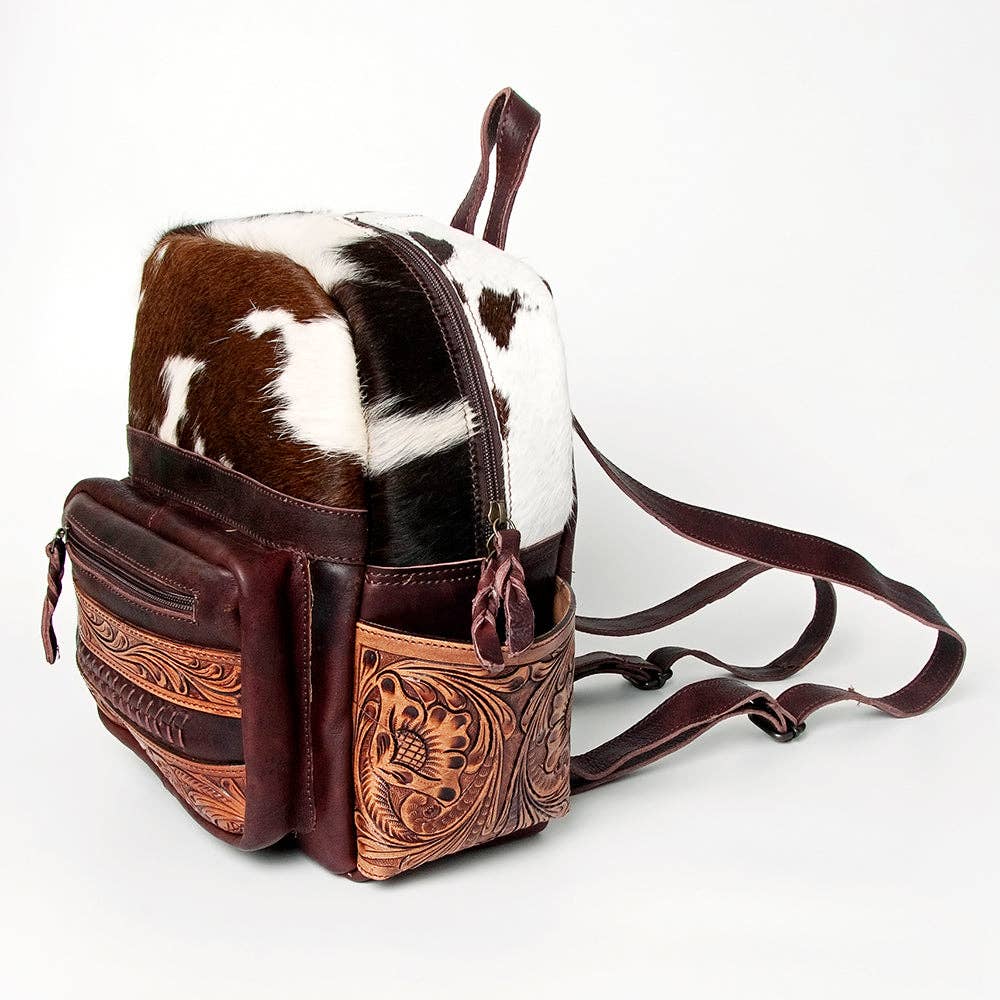 Backpack Genuine Western Leather Women Bag Becca -  custom laser engraved cowhide and leather western decor by Lethal Creek Laser Works LLC