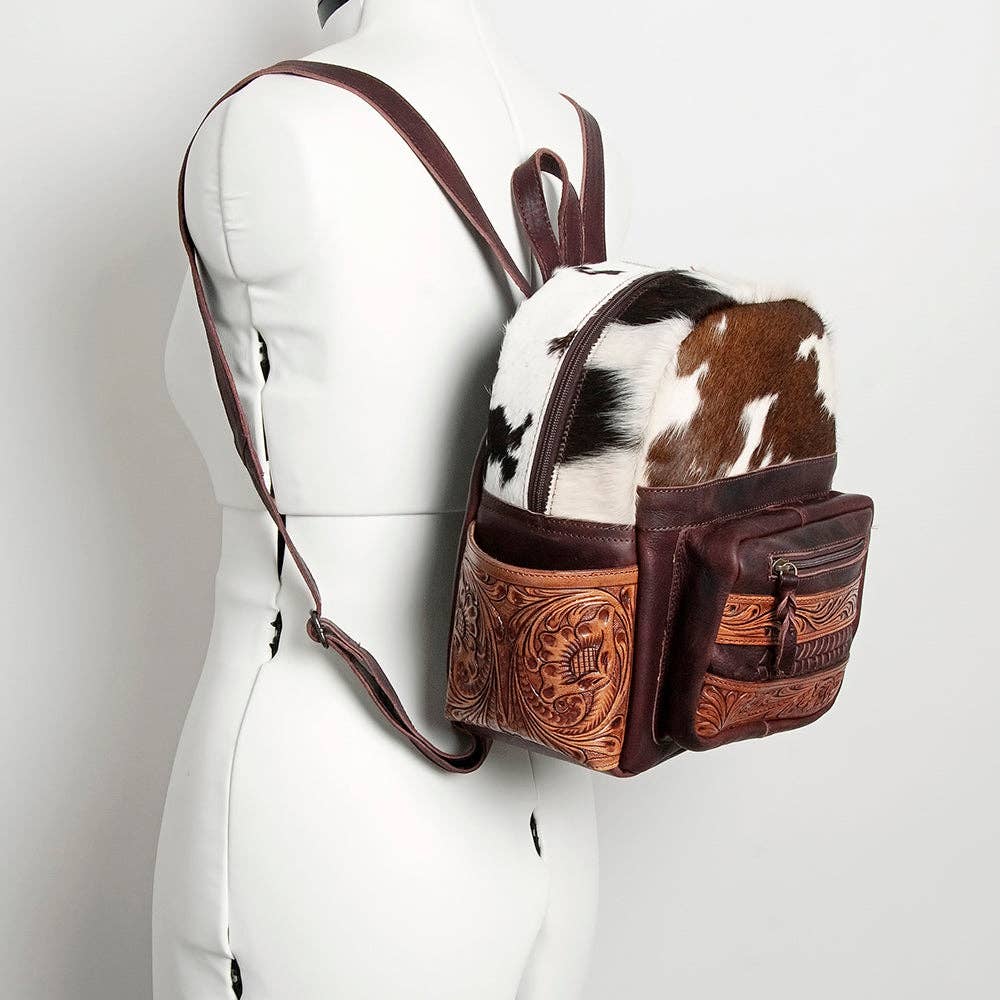 Backpack Genuine Western Leather Women Bag Becca -  custom laser engraved cowhide and leather western decor by Lethal Creek Laser Works LLC