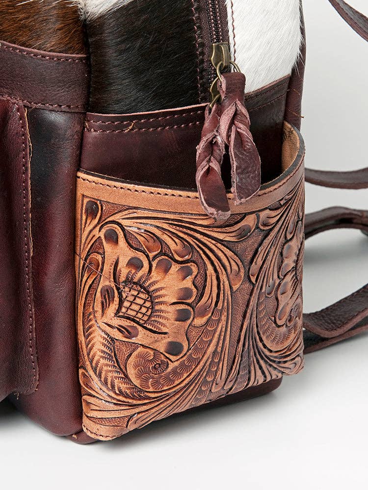 Backpack Genuine Western Leather Women Bag Becca -  custom laser engraved cowhide and leather western decor by Lethal Creek Laser Works LLC