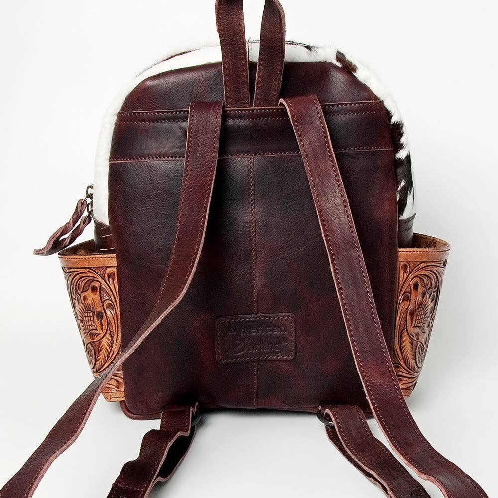 Backpack Genuine Western Leather Women Bag Becca -  custom laser engraved cowhide and leather western decor by Lethal Creek Laser Works LLC
