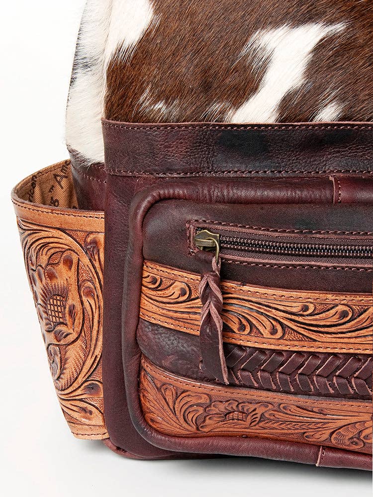 Backpack Genuine Western Leather Women Bag Becca -  custom laser engraved cowhide and leather western decor by Lethal Creek Laser Works LLC